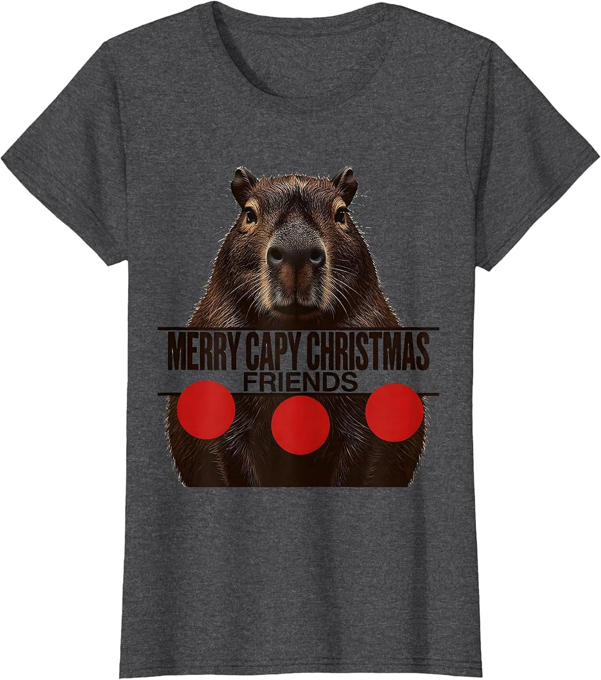 Women's Merry Capy Christmas, Friends Whimsical Capybara Family T-Shirt - Dark Heather Grey