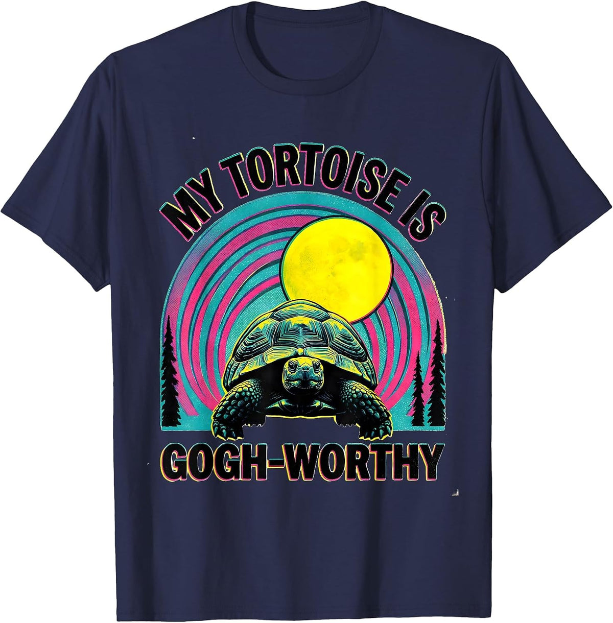 My Tortoise Is Gogh-Worthy Risograph Animal Lover Gift T-Shirt - Navy Blue