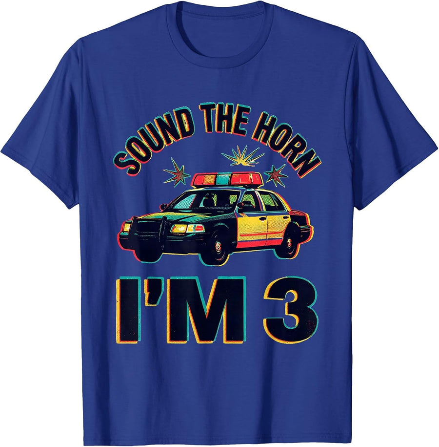 Sound The Horn, I'm 3 Playful Future Police Officer Toddler T-Shirt - Royal Blue