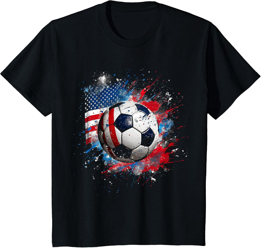 Soccer Player USA Flag American Flag Soccer T-Shirt - Black