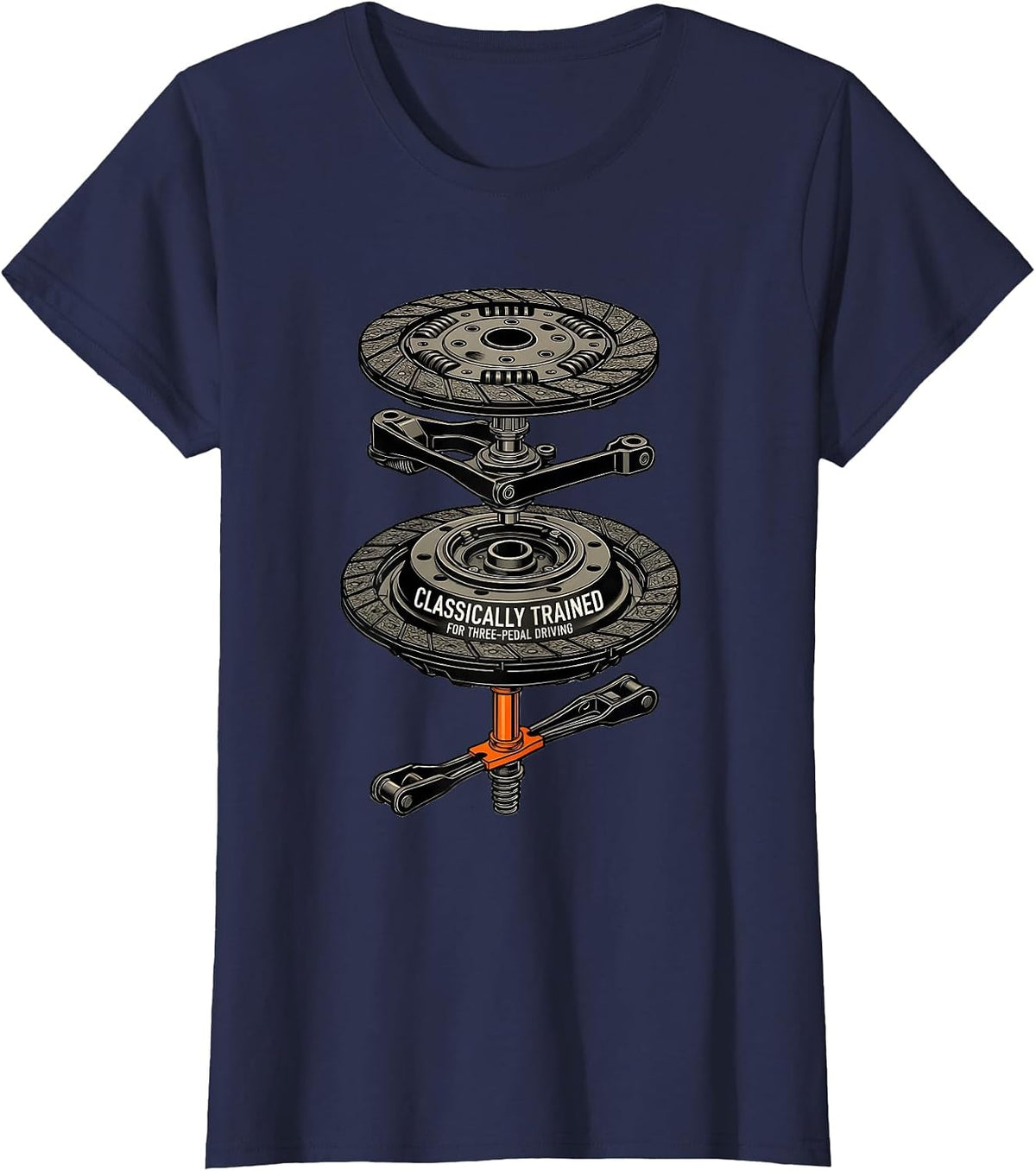 Women's Classically Trained For Three-Pedal Driving Car Guy T-Shirt - Navy Blue