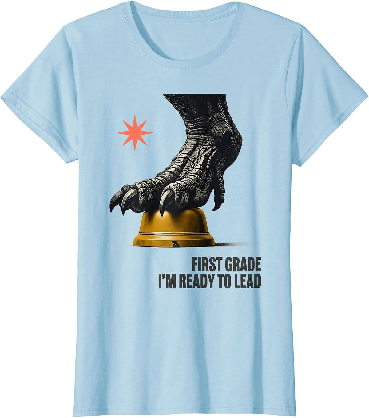 First Grade I'm Ready To Lead Playful Dinosaur Boy Back T-Shirt - Baby Blue