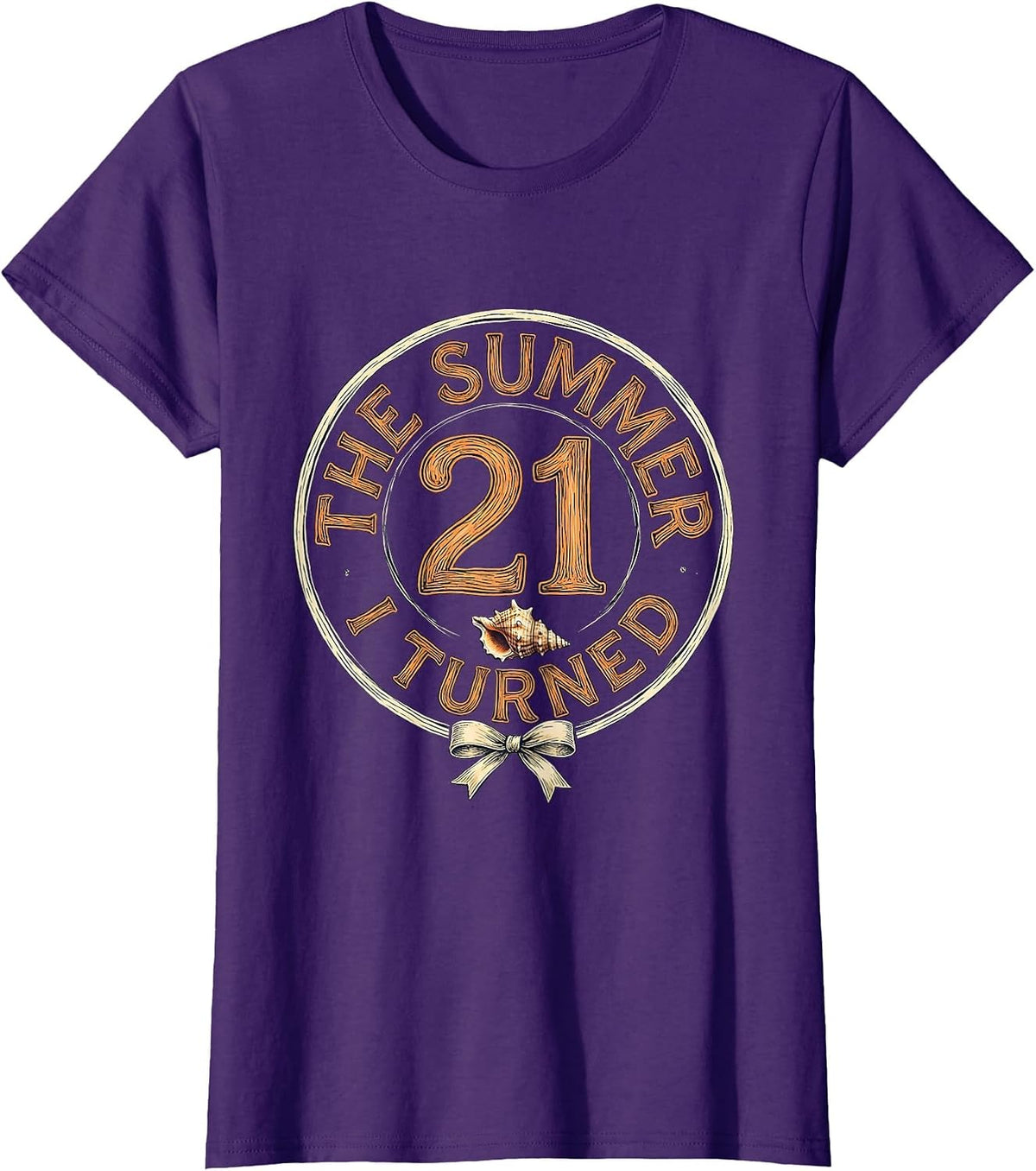Women's The Summer I Turned 21 Vintage Bow Coastal Summer Birthday T-Shirt - Purple
