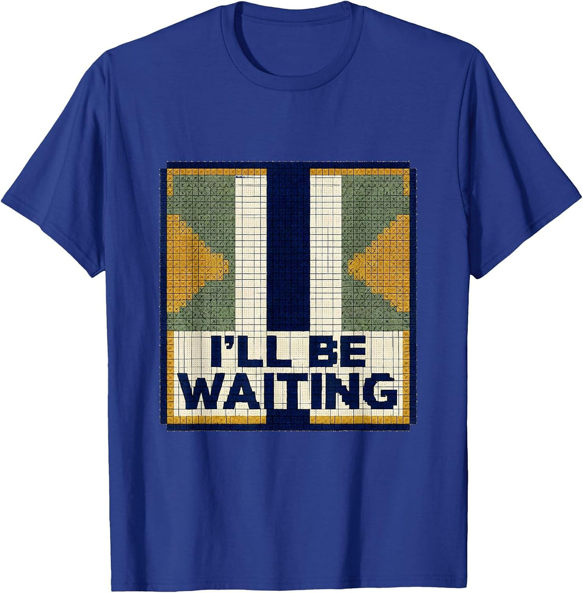I'll Be Waiting Cross Stitch Thin Blue Line Police T-Shirt - Royal Blue