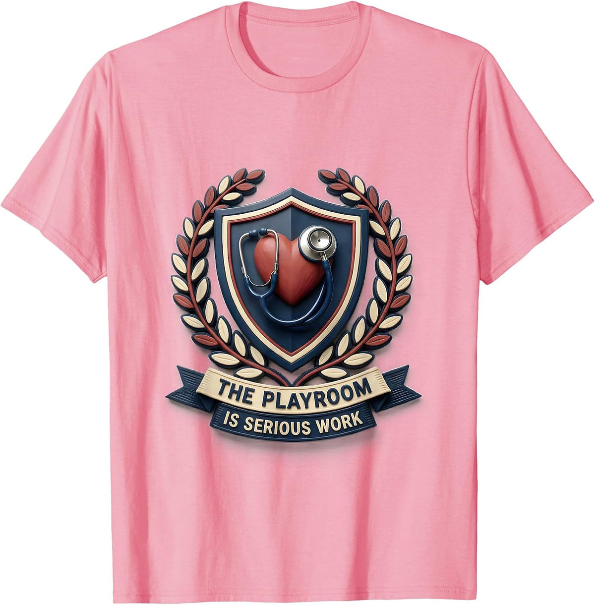 Men's The Playroom Is Serious Work Child Life Specialist Valentine T-Shirt - Pink