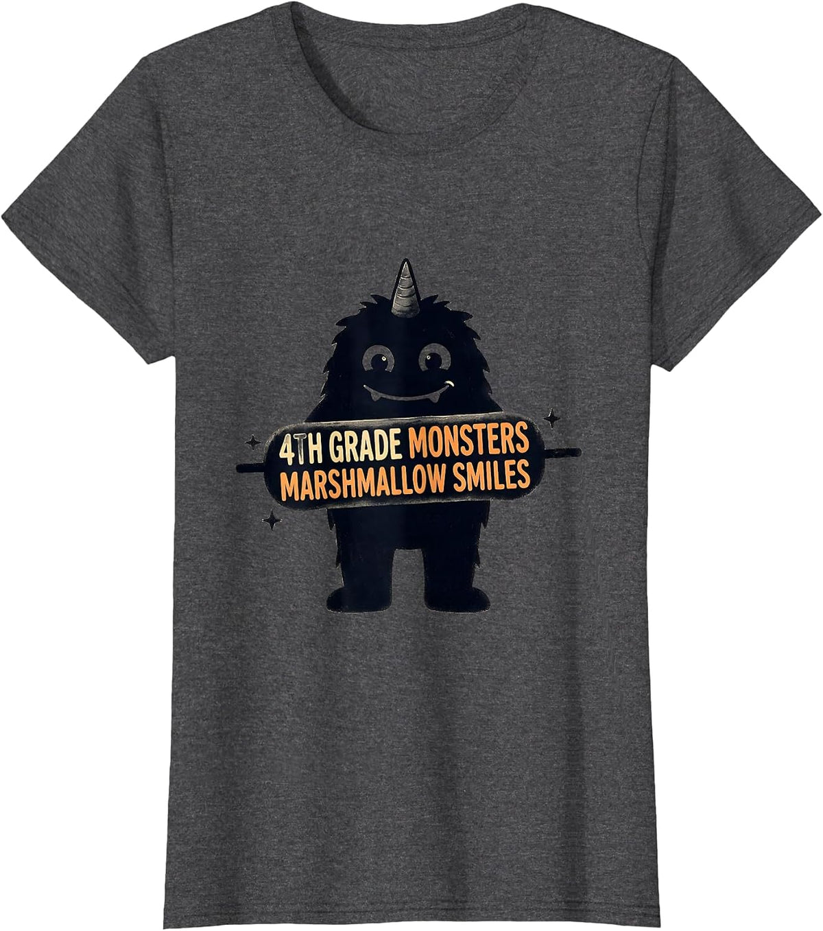 Women's 4th Grade Monsters Marshmallow Smiles Funny Teacher T-Shirt - Dark Heather Grey
