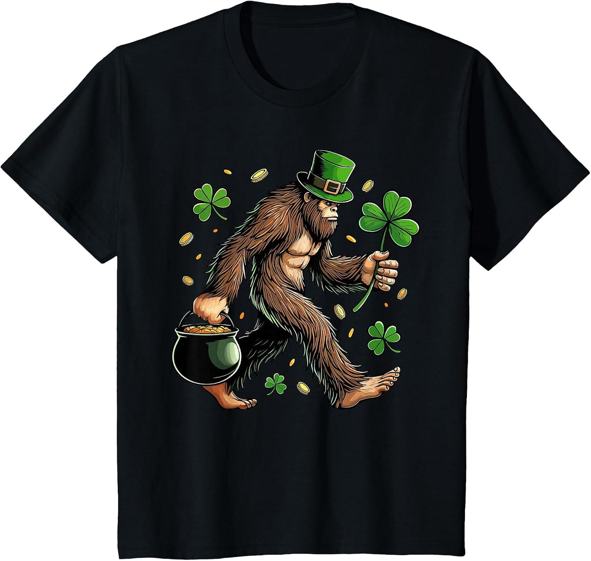 Bigfoot St Patricks Day Funny Sasquatch Saint Paddys Irish T-Shirt - Black