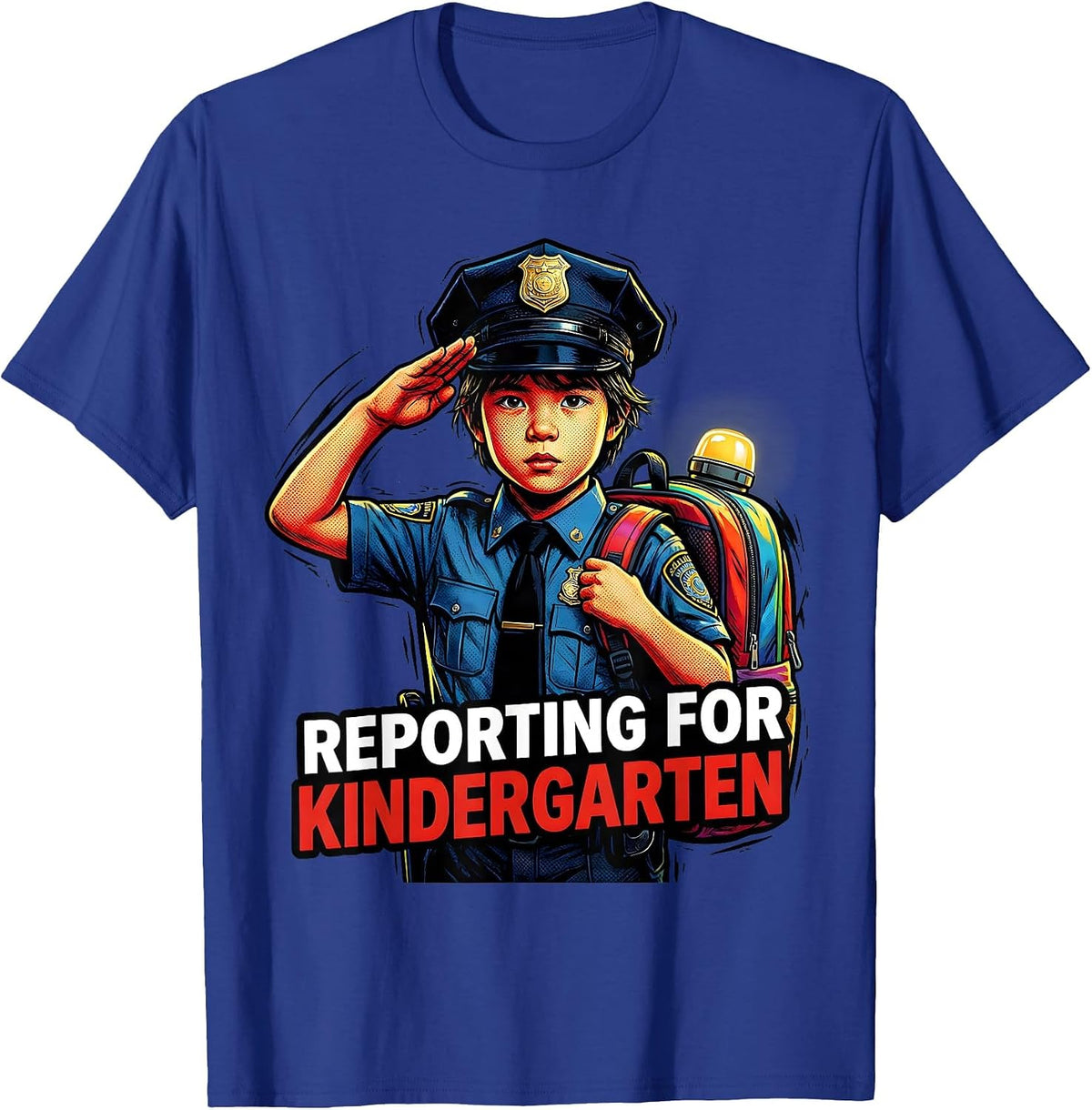 Reporting For Kindergarten Comic Book Future Police Officer T-Shirt - Royal Blue