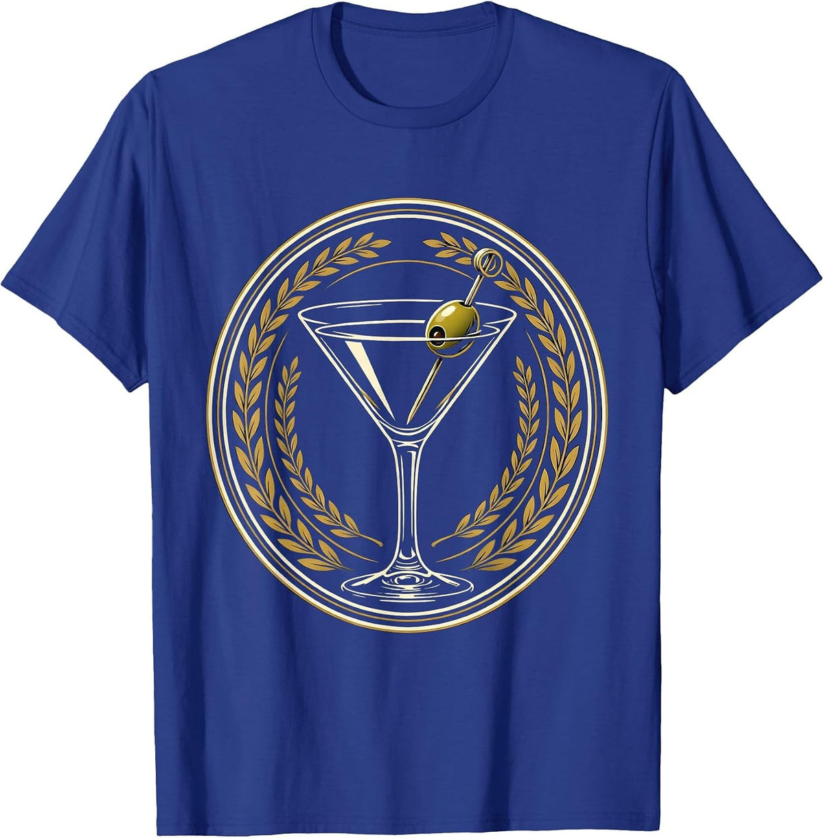 Men's Classic Martini Glass with Olive Illustration T-Shirt - Royal Blue