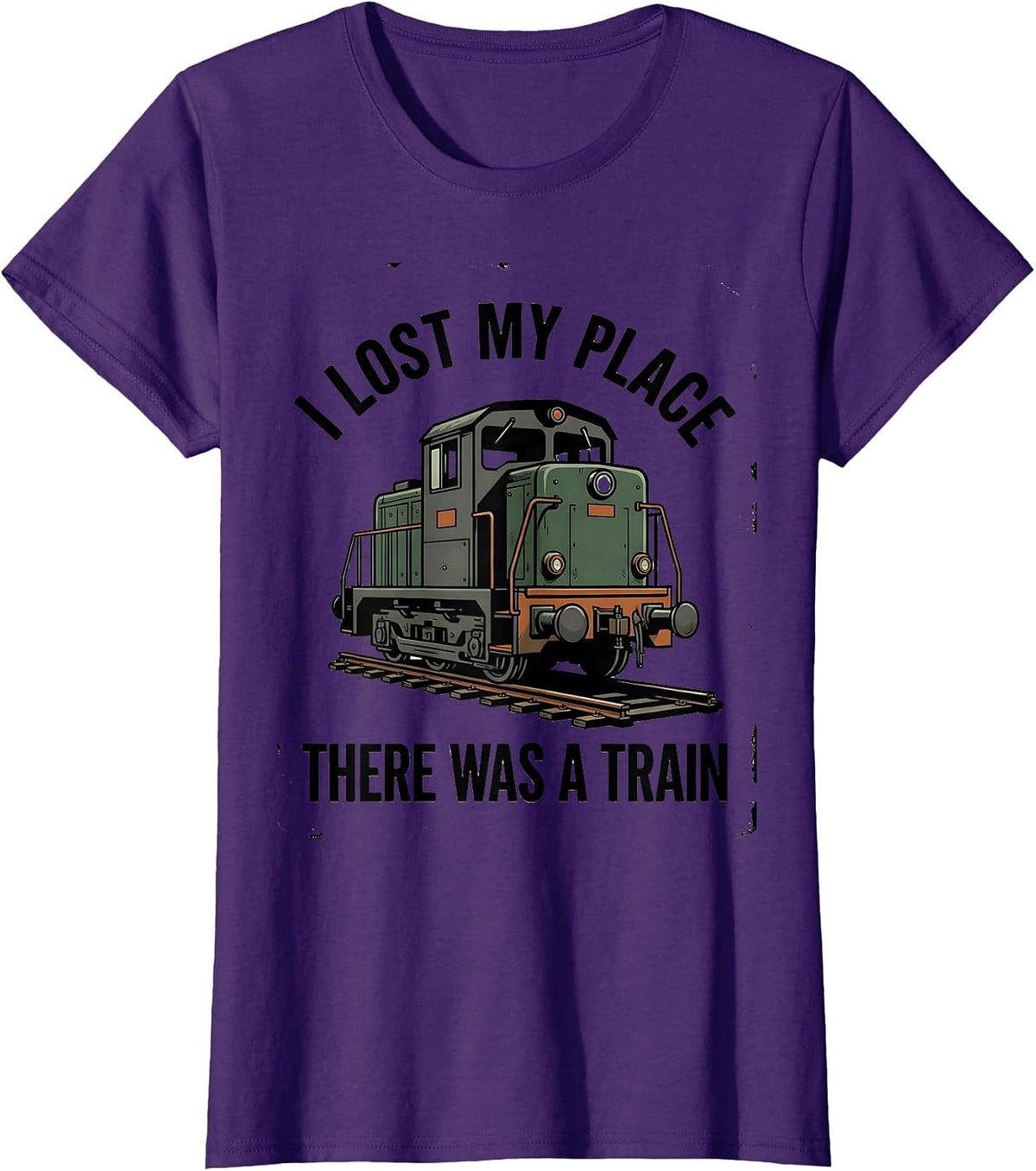 Women's I Lost My Place, There Was A Train Vintage Train Enthusiast T-Shirt - Purple