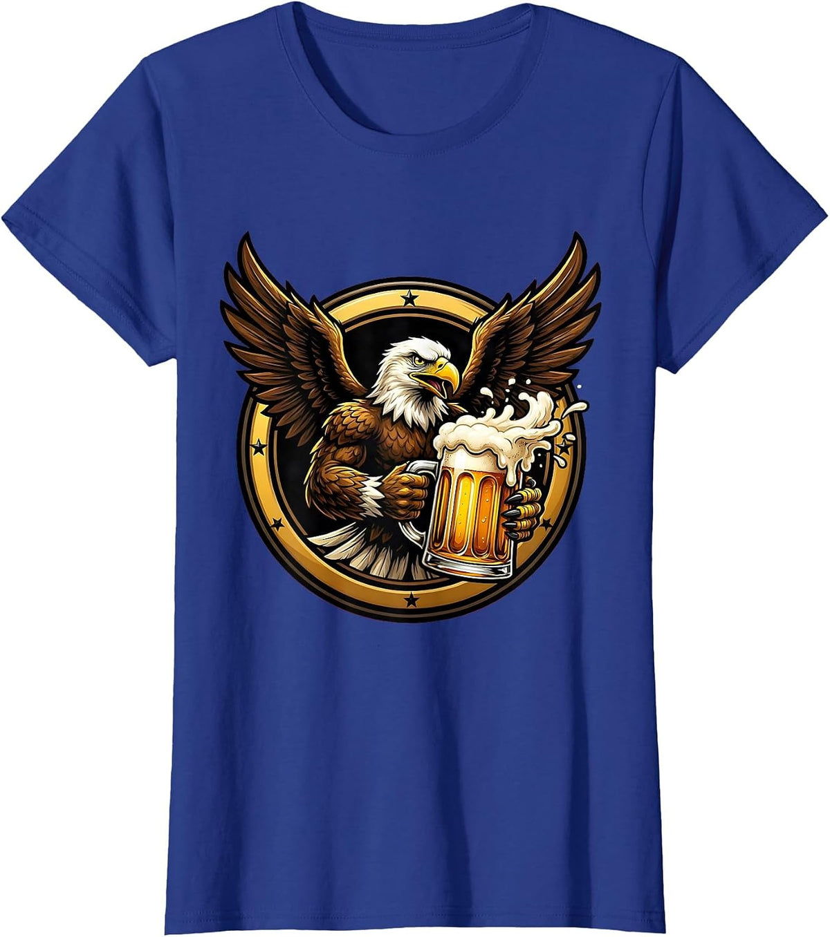 Women's Eagle Clutching Frothy Beer Mug Graphic T-Shirt - Royal Blue
