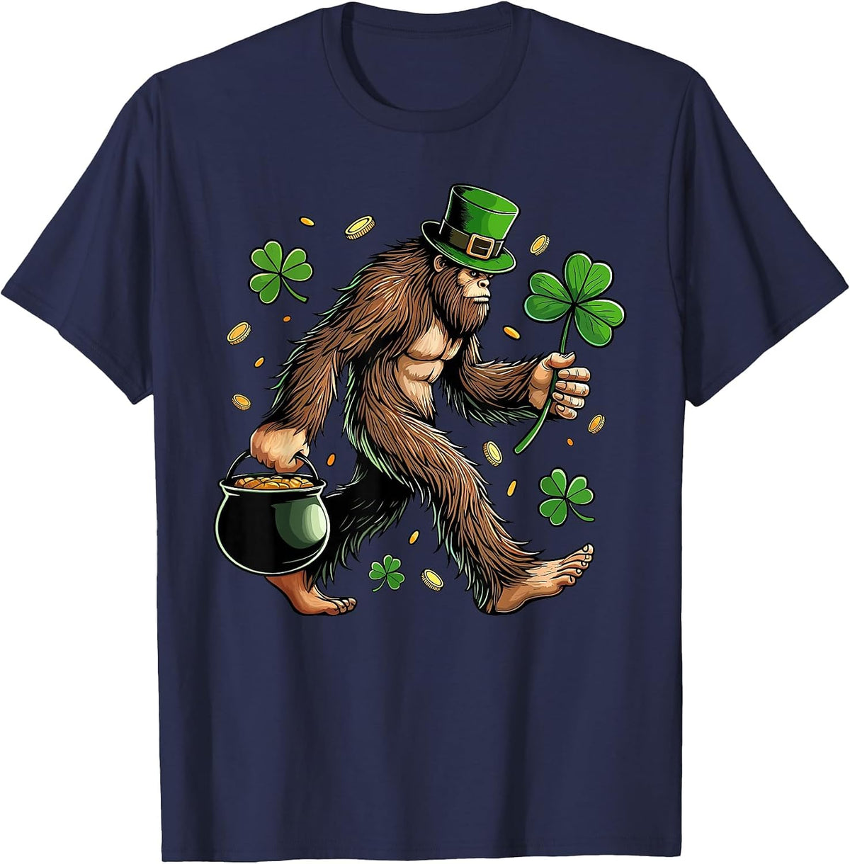 Bigfoot St Patricks Day Funny Sasquatch Saint Paddys Irish T-Shirt - Navy Blue
