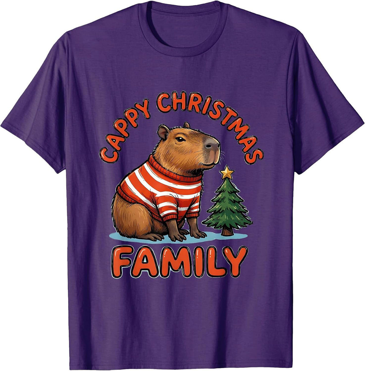 Men's Cappy Christmas Family Cute Capybara Christmas Humor Animal T-Shirt - Purple
