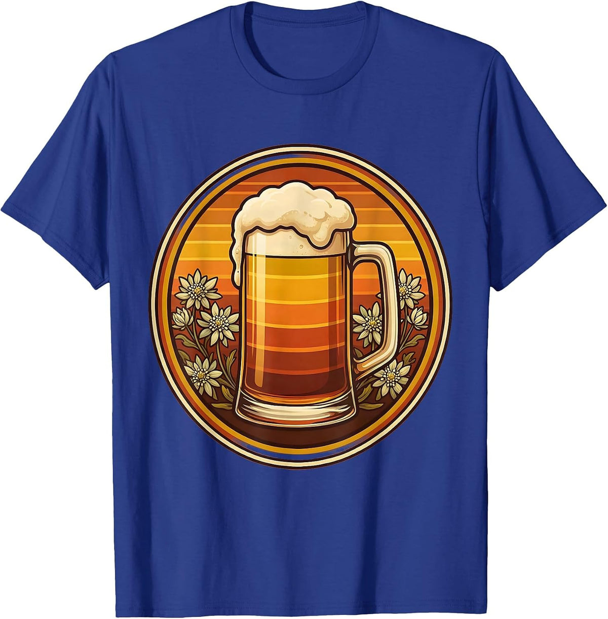 Oktoberfest Edelweiss Beer Mug Illustration T-Shirt - Royal Blue
