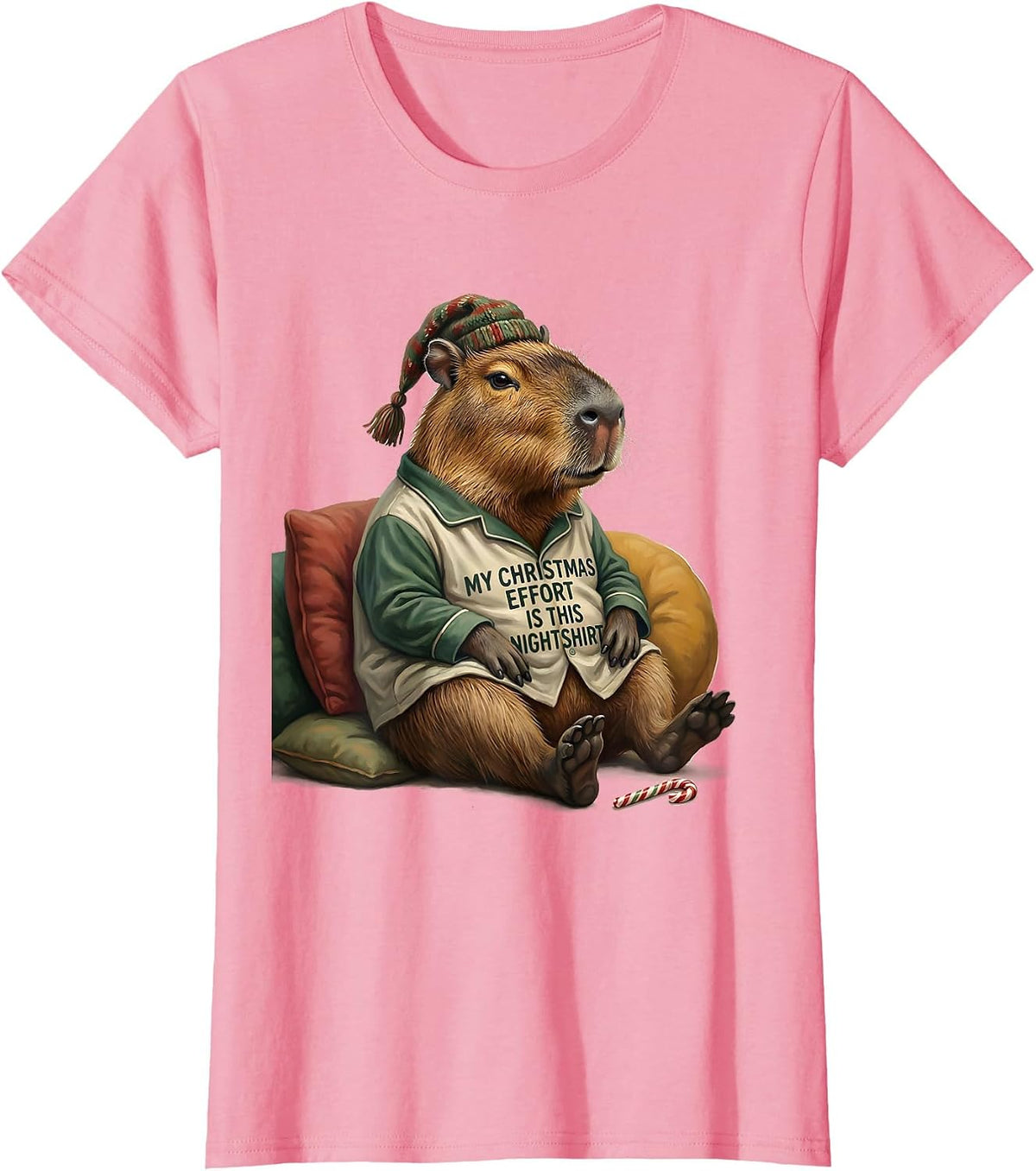 Women's My Christmas Effort Is This Nightshirt Funny Capybara Family T-Shirt - Pink