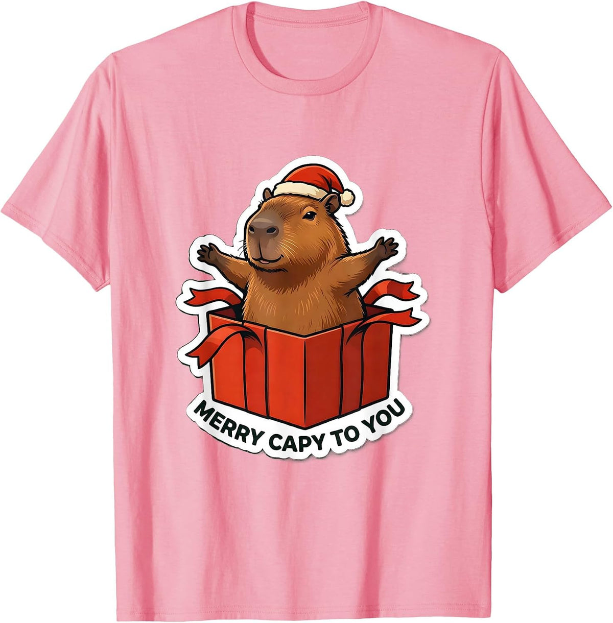 Men's Merry Capy To You Funny Capybara Christmas Family Humor T-Shirt - Pink