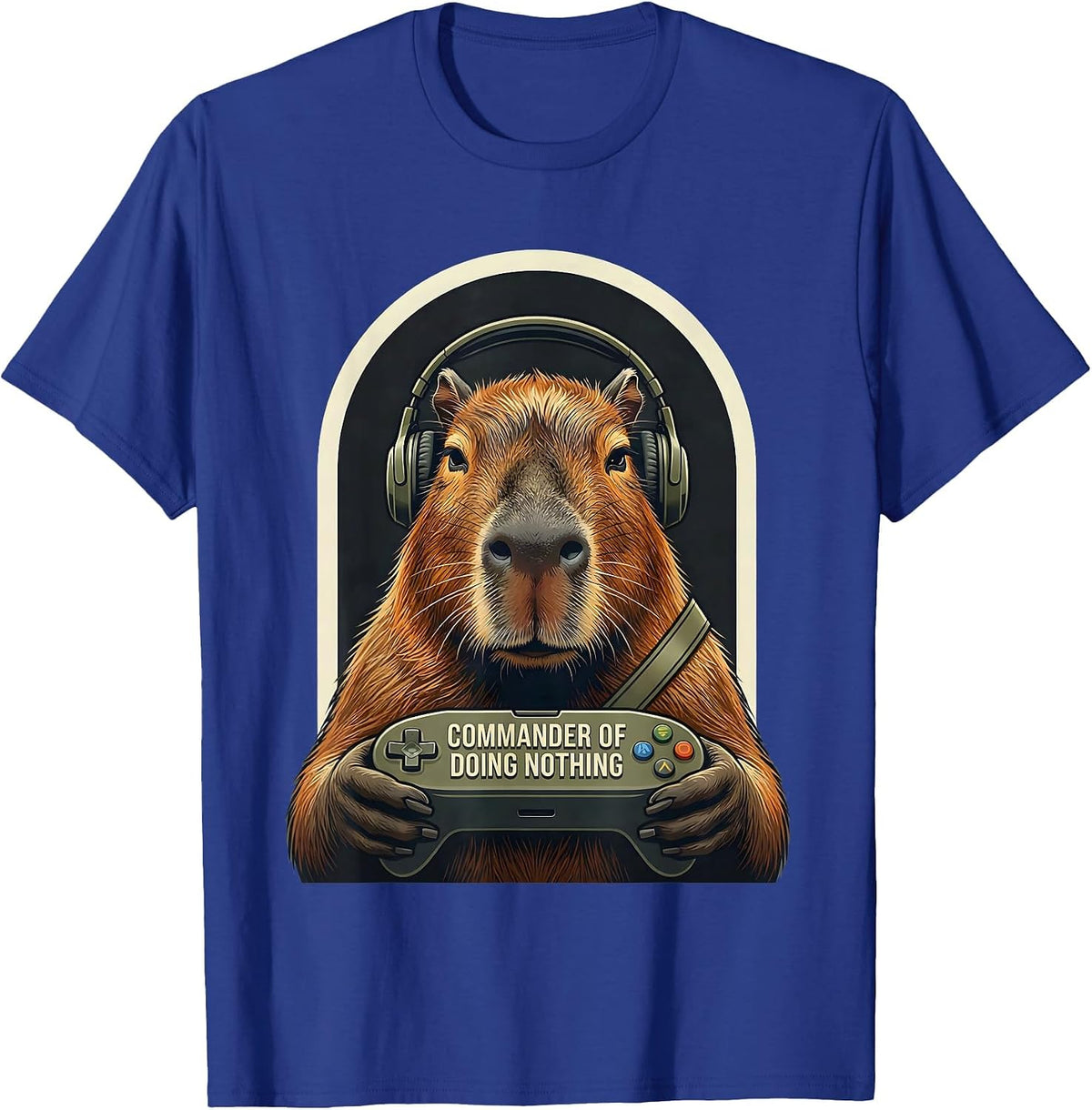 Commander of Doing Nothing Funny Capybara Gamer Bruh Meme T-Shirt - Royal Blue