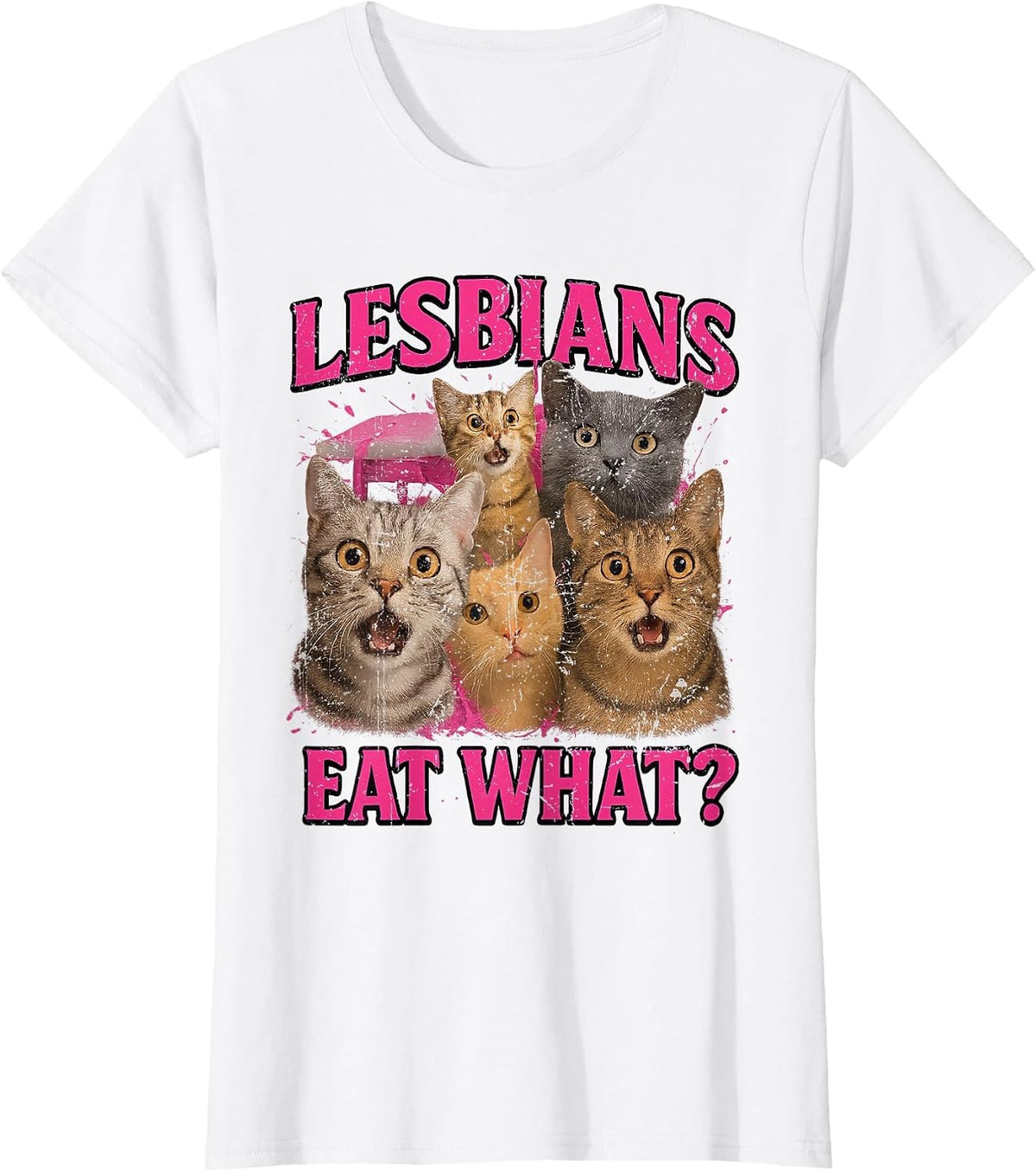 Lesbians Eat What?! Funny Cat Gay Pride LGBTQ Pride Month T-Shirt - White