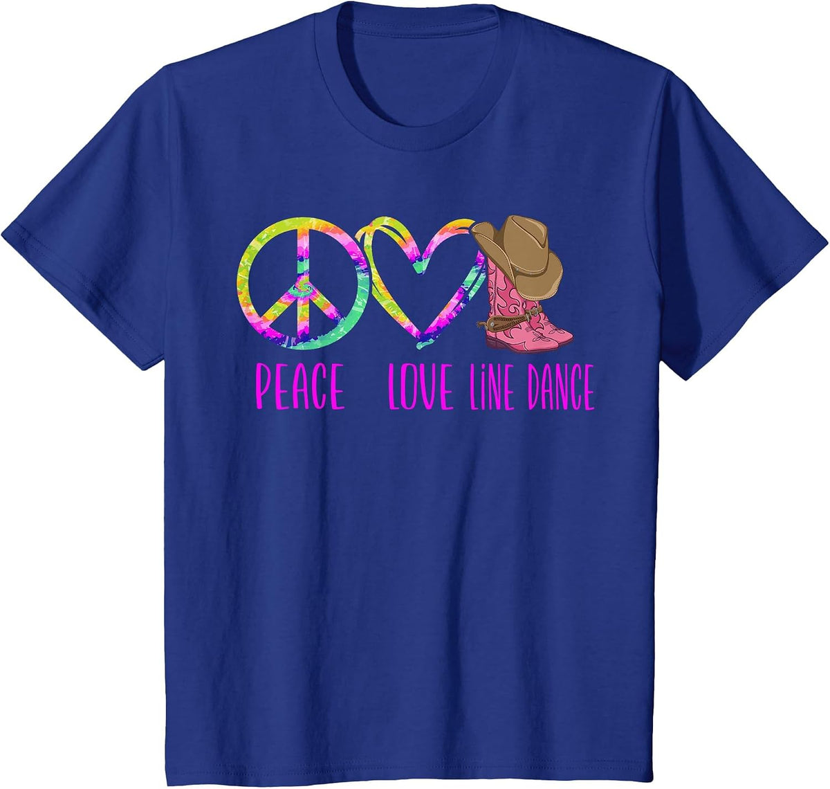 Line Dancing Dance Teacher Tie Dye Peace Love Line Dance T-Shirt - Royal Blue