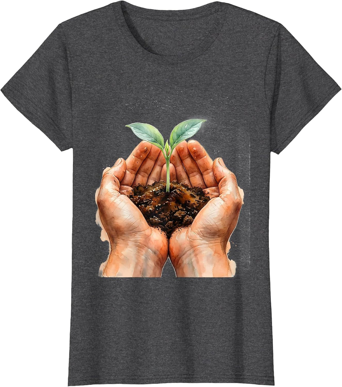 Women's Occupational Therapy Nurturing Hands Seedling Design T-Shirt - Dark Heather Grey