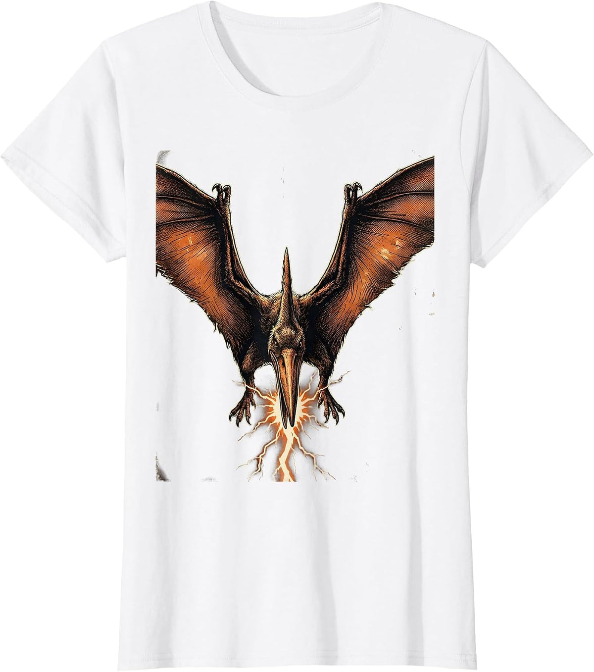 Women's Pterodactyl Lightning Bolt Dinosaur Graphic T-Shirt - White