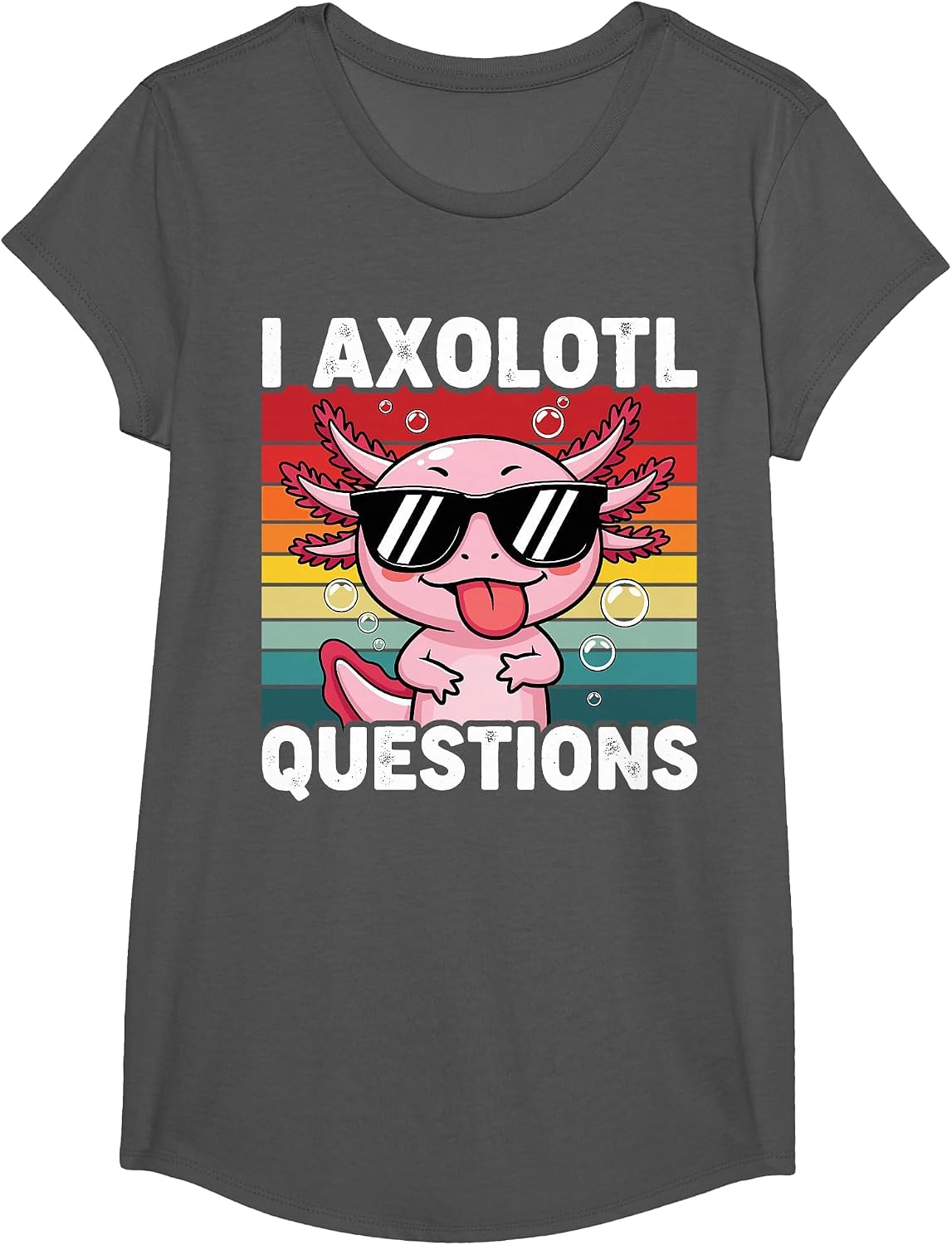 Axolotl Questions Cute Kawaii Axolotls T-Shirt - Girls Asphalt Grey