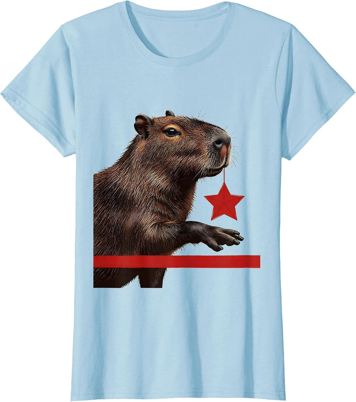 Capybara Star Wood Type Letterpress Funny Christmas T-Shirt - Baby Blue