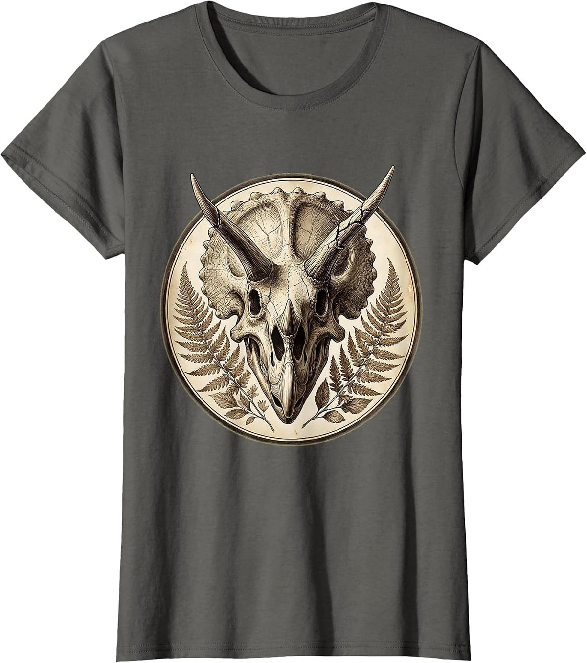 Women's Triceratops Skull Cracked Horns Dinosaur Art T-Shirt - Asphalt Grey