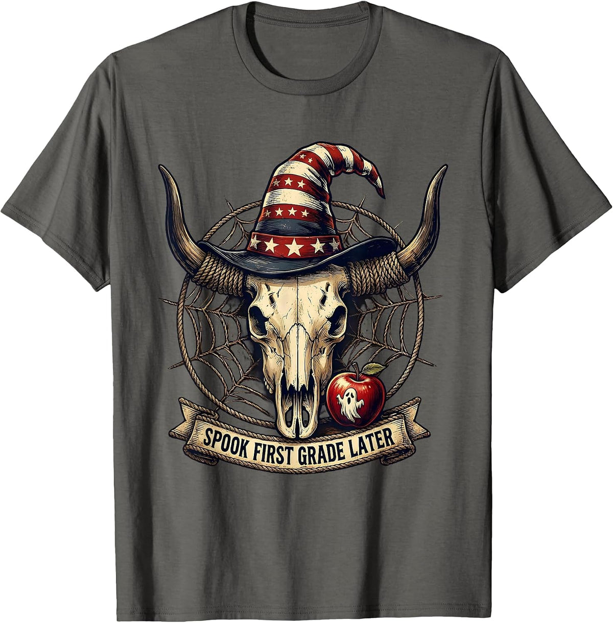 Spook First Grade Later Halloween Teacher Design T-Shirt - Asphalt Grey