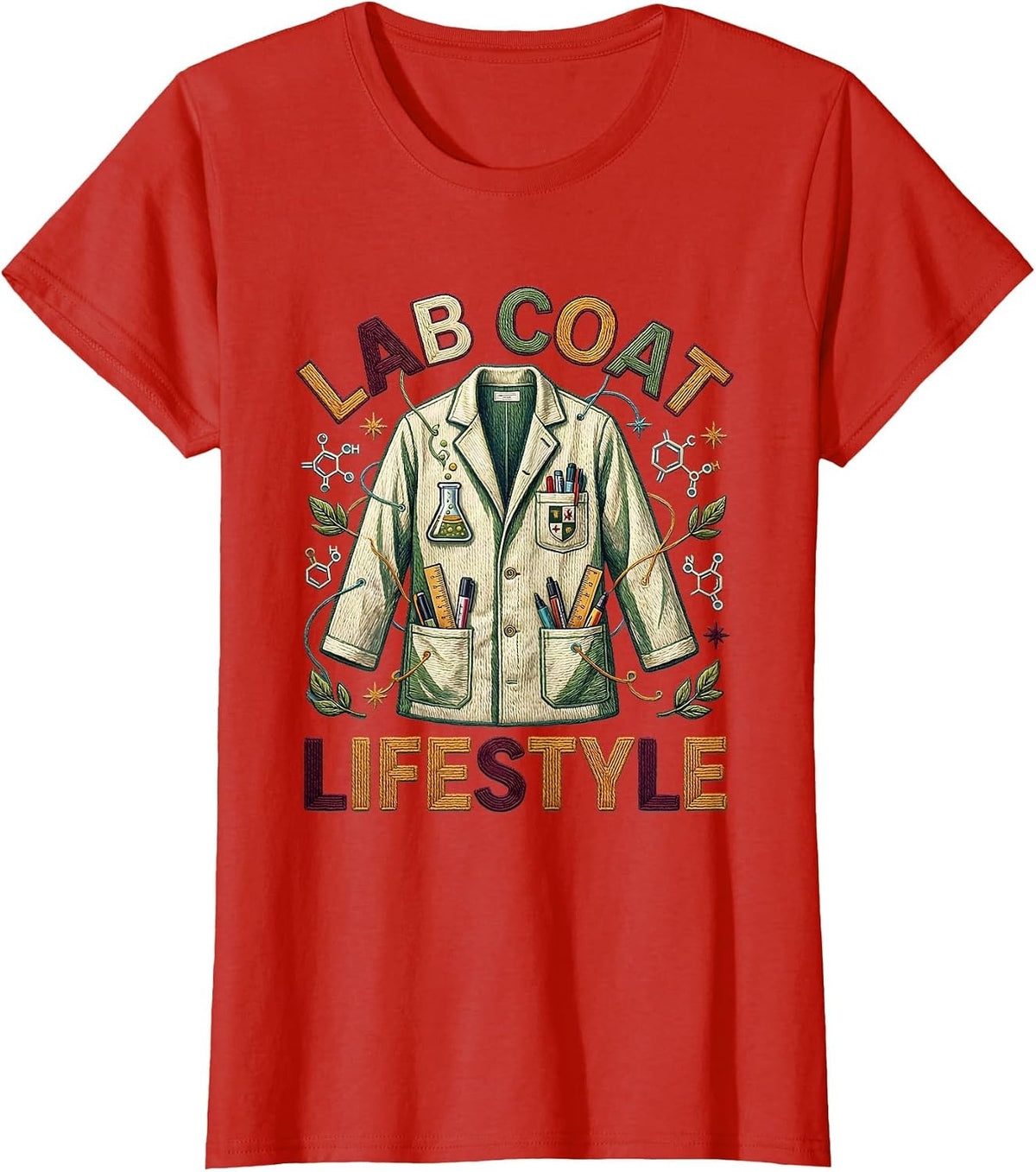Lab Coat Lifestyle Science Teacher Design T-Shirt - Red