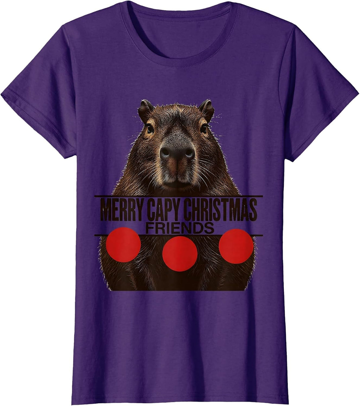Women's Merry Capy Christmas, Friends Whimsical Capybara Family T-Shirt - Purple
