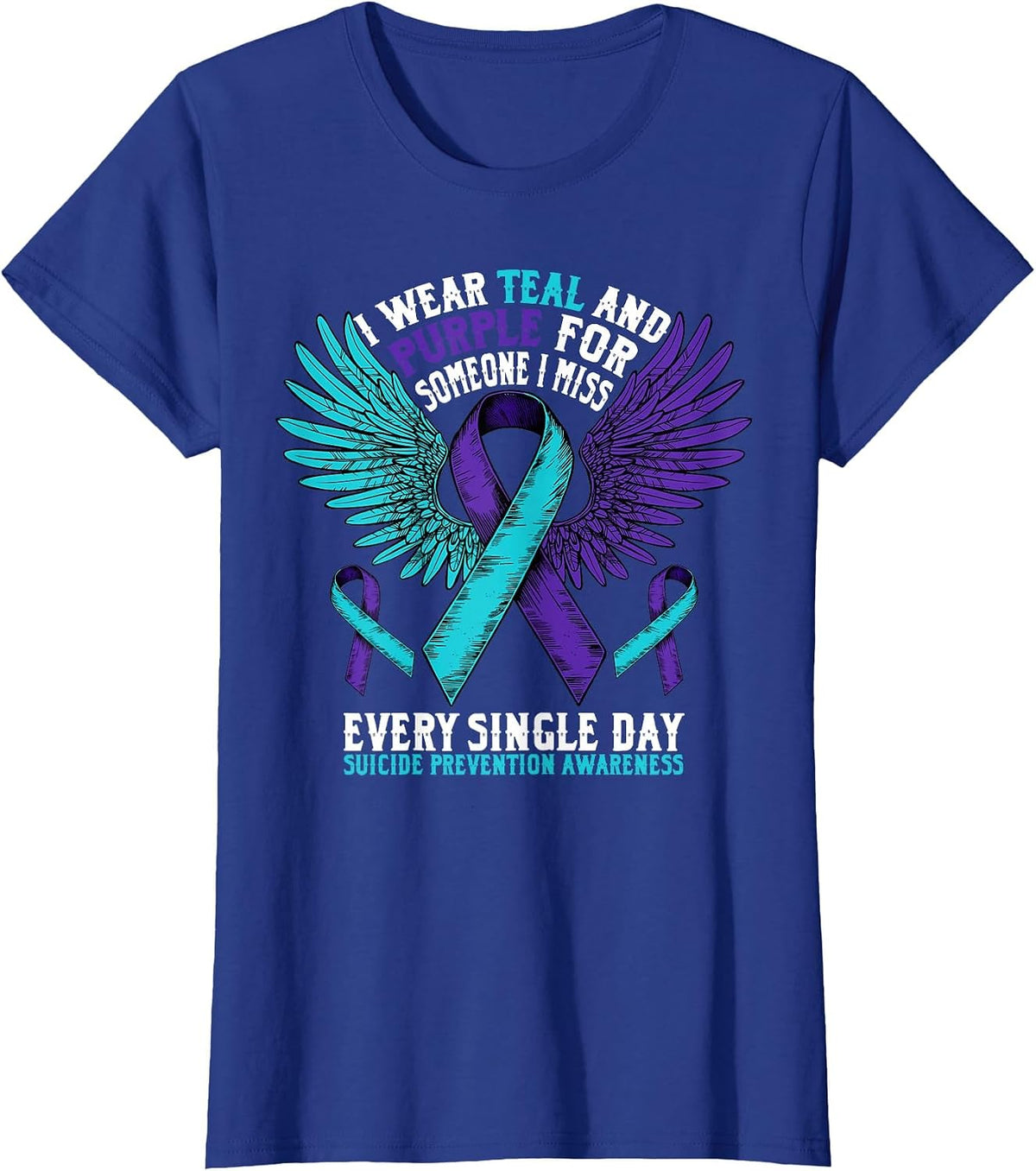 Suicide Prevention Awareness Purple Ribbon Mental Health T-Shirt - Royal Blue