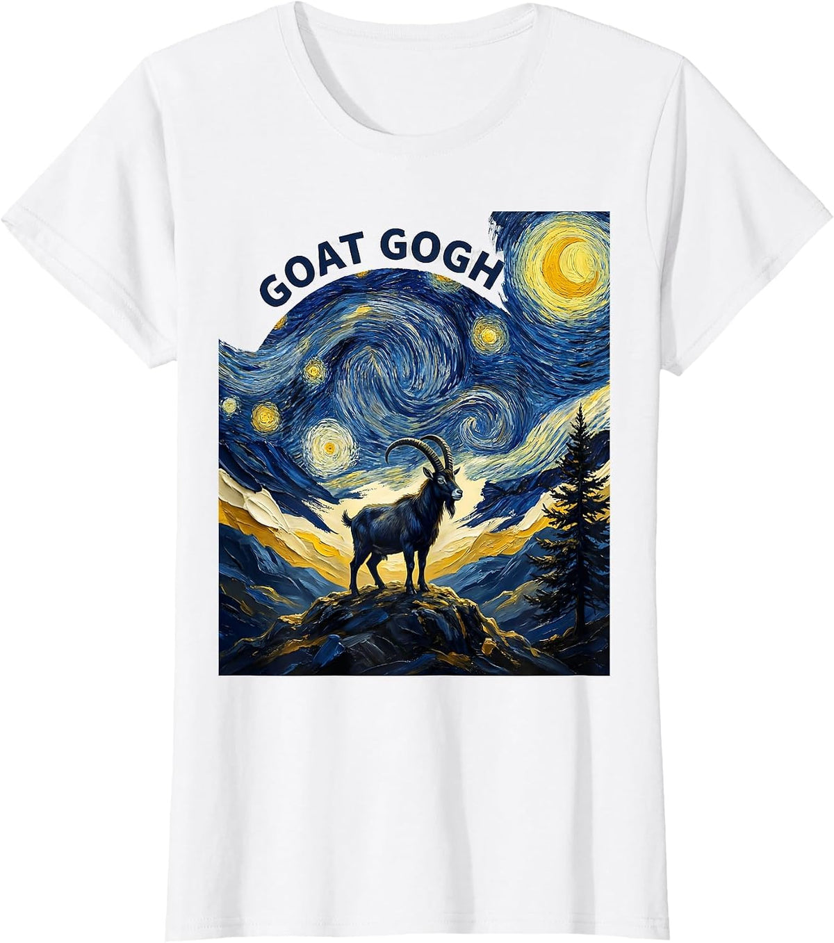 Goat Gogh Whimsical Van Gogh Starry Night Animal Lover T-Shirt - White