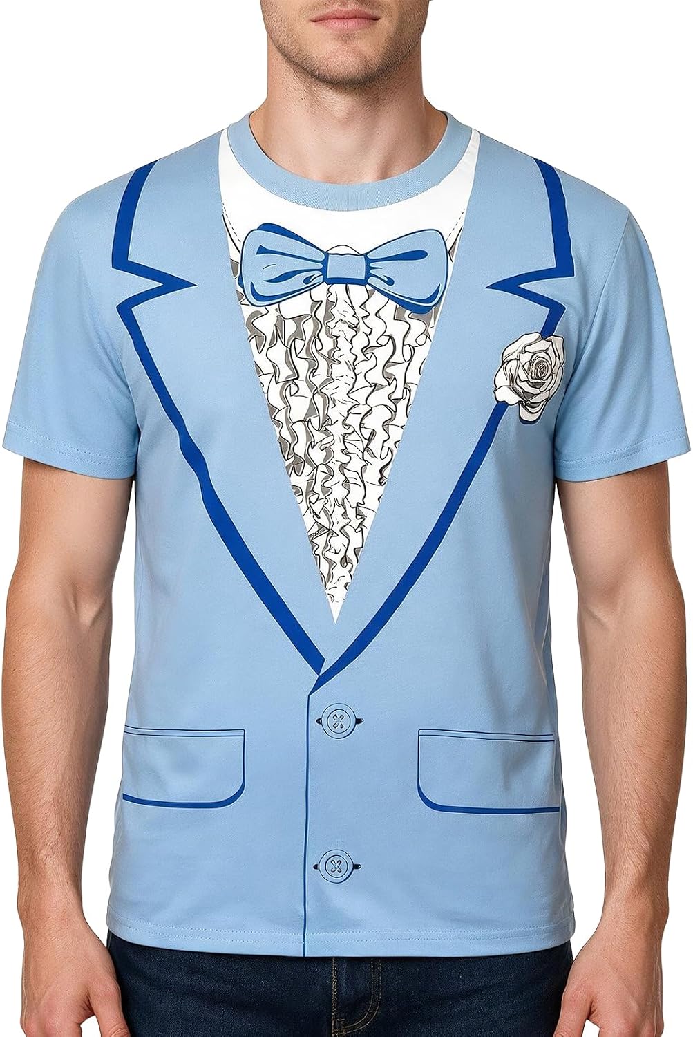 Funny World Tuxedo T-Shirt for Men Wedding Prom Halloween Christmas Party - Blue