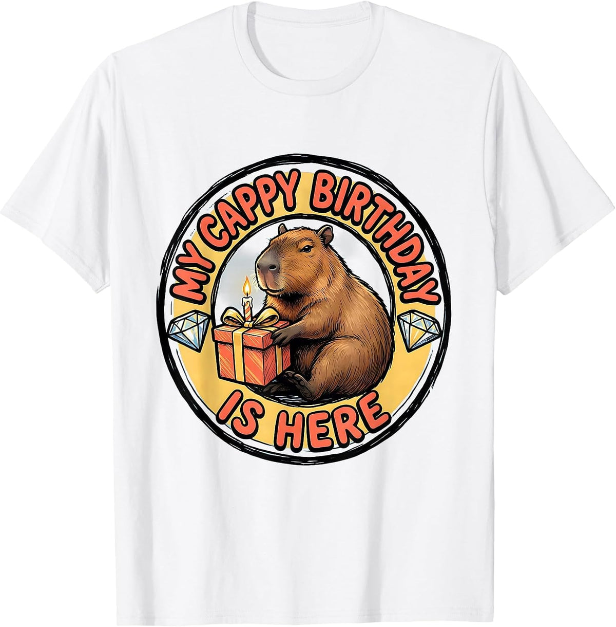 Men's My Cappy Birthday Is Here Cute Kawaii Capybara Birthday Girl T-Shirt - White