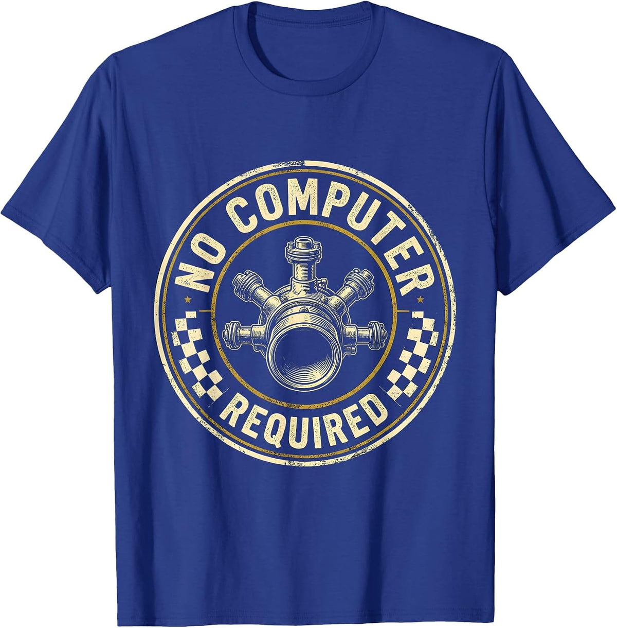Men's No Computer Required Vintage Muscle Car Racing Enthusiast T-Shirt - Royal Blue
