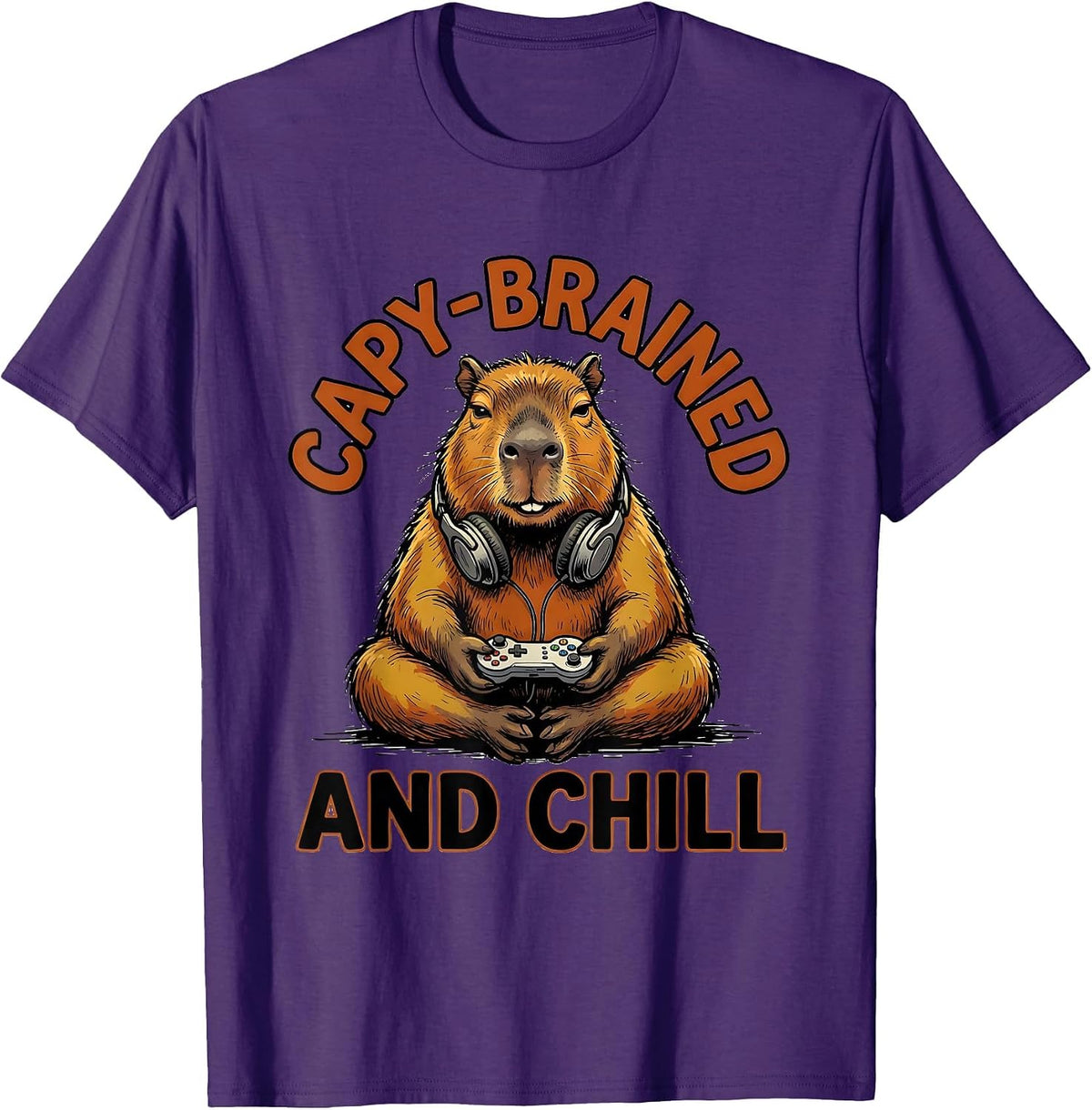 Capy-Brained And Chill Funny Capybara Gamer Meme Humor T-Shirt - Purple