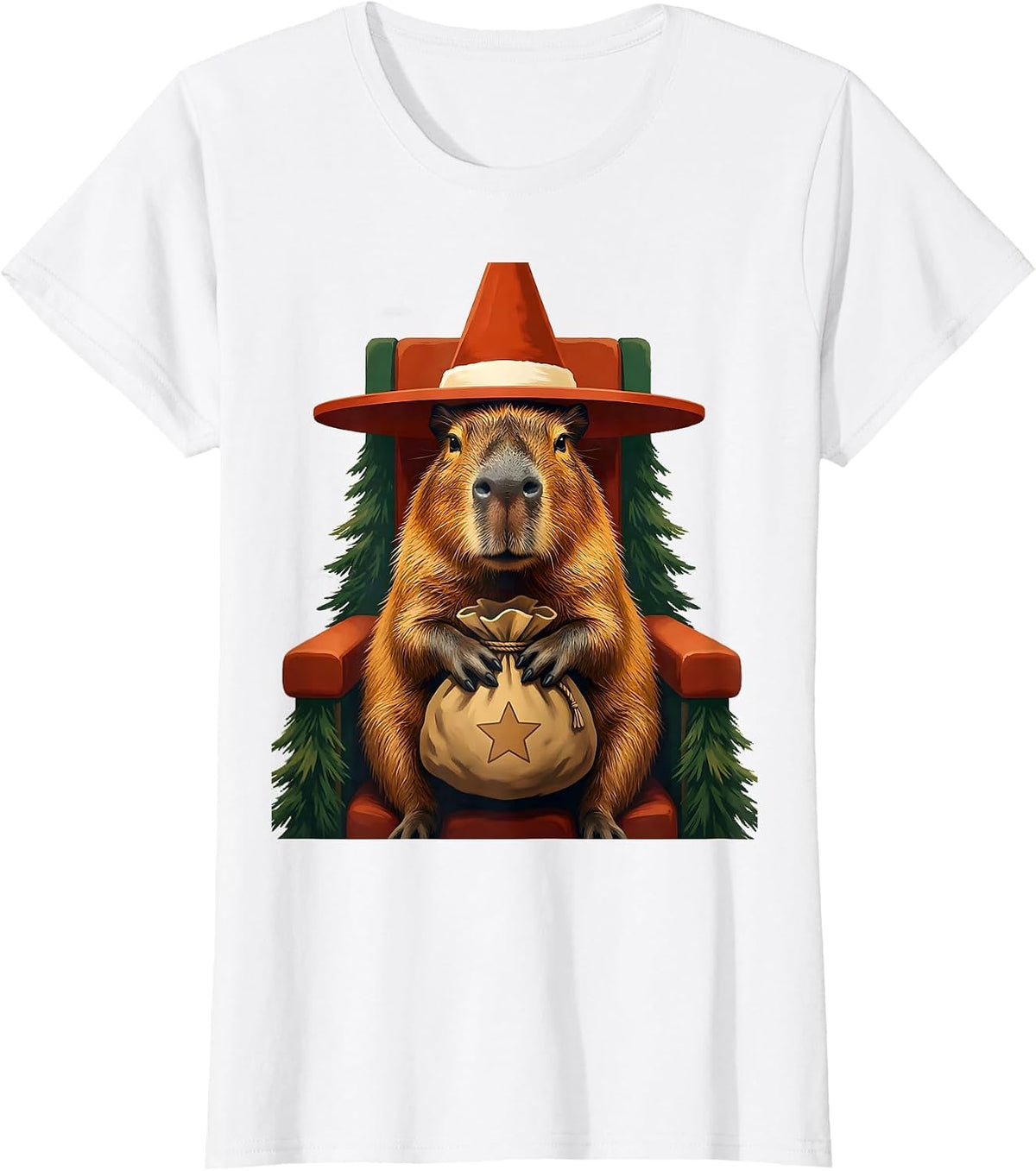 Capybara Santa Throne Christmas Fantasy Creature Humor T-Shirt - White