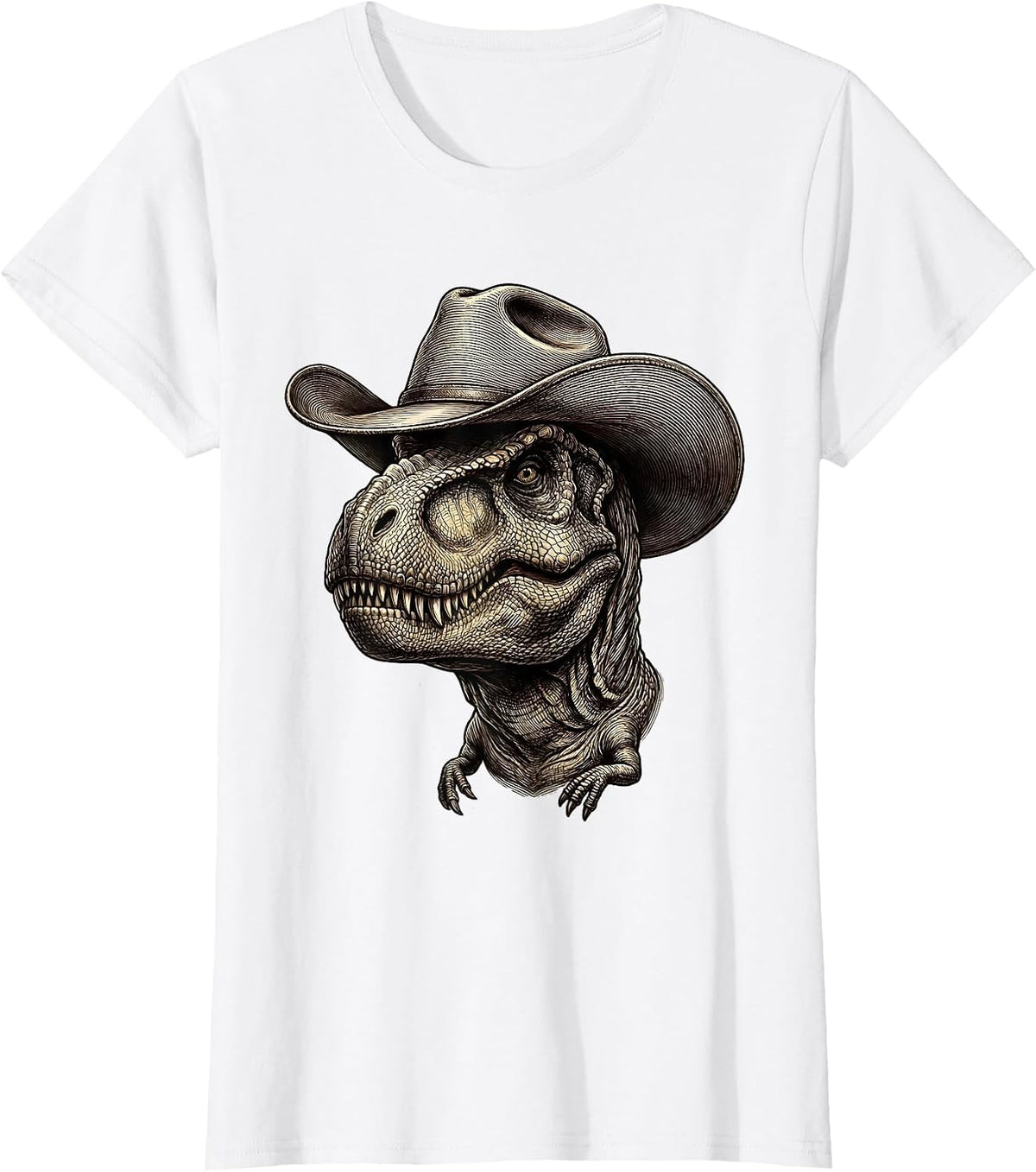 Women's T-Rex Cowboy Dinosaur Illustration T-Shirt - White