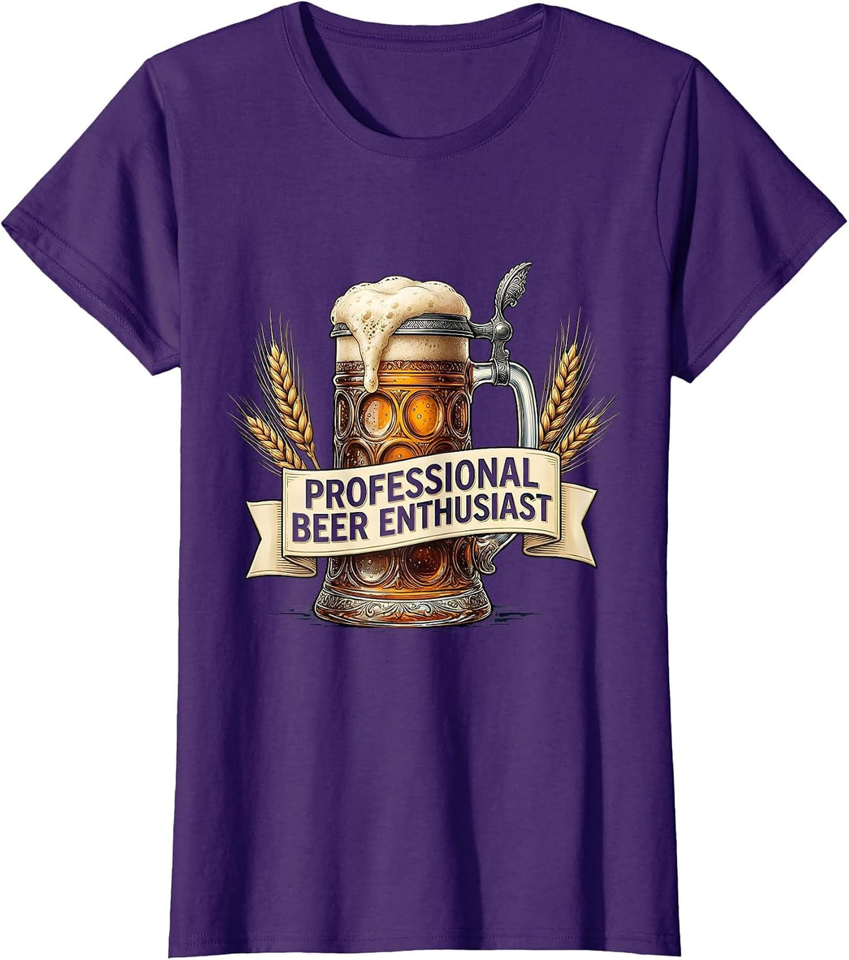 Women's Professional Beer Enthusiast Oktoberfest Design T-Shirt - Purple