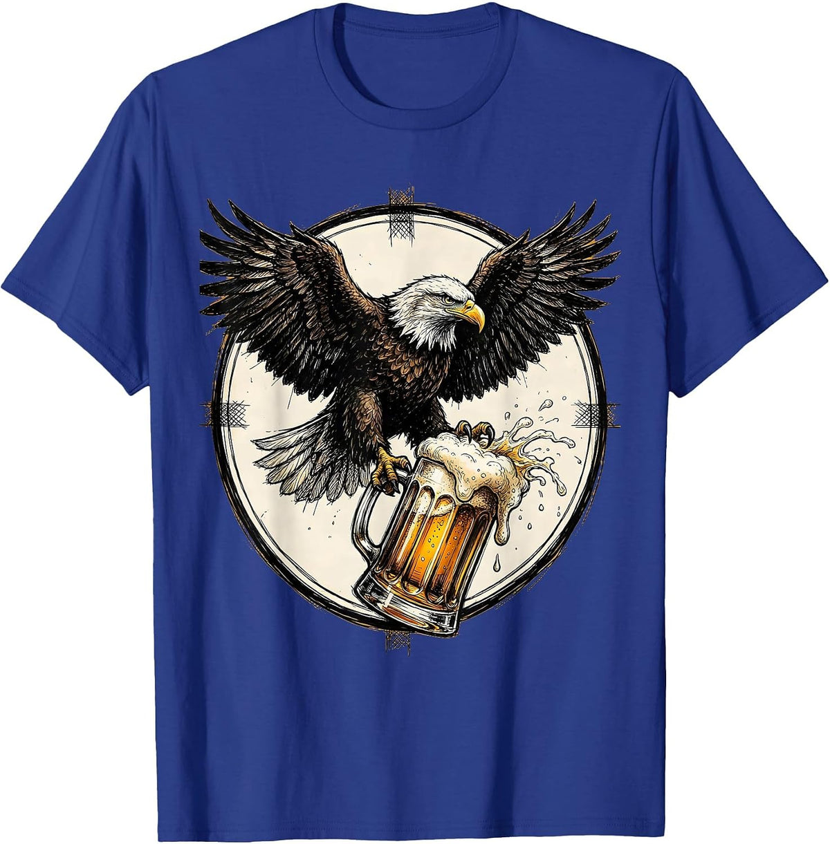 Eagle Gripping a Foamy Beer Stein Illustration T-Shirt - Royal Blue