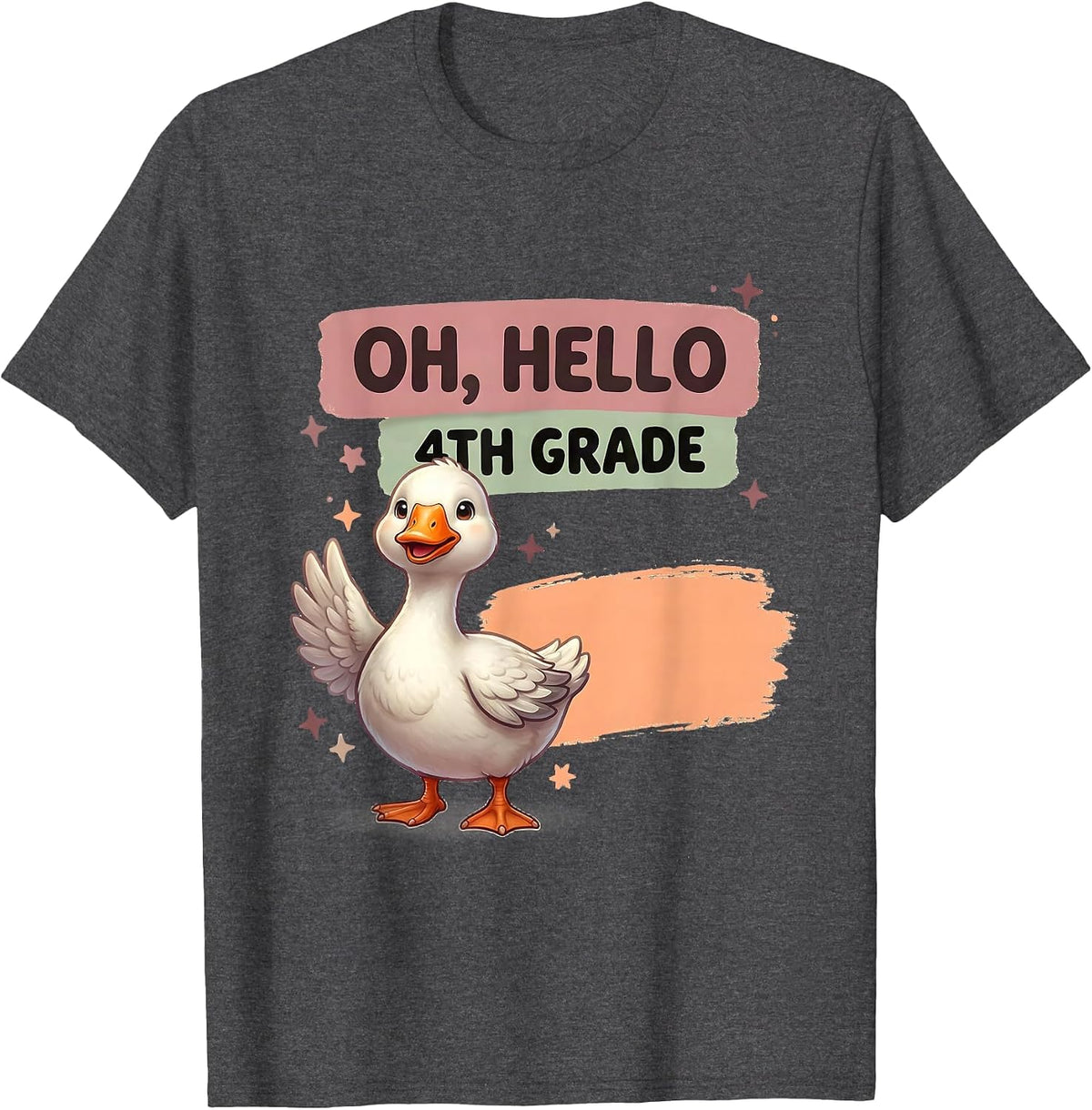 Men's Oh Hello 4th Grade Cute Goose Teacher Back To School T-Shirt - Dark Heather Grey