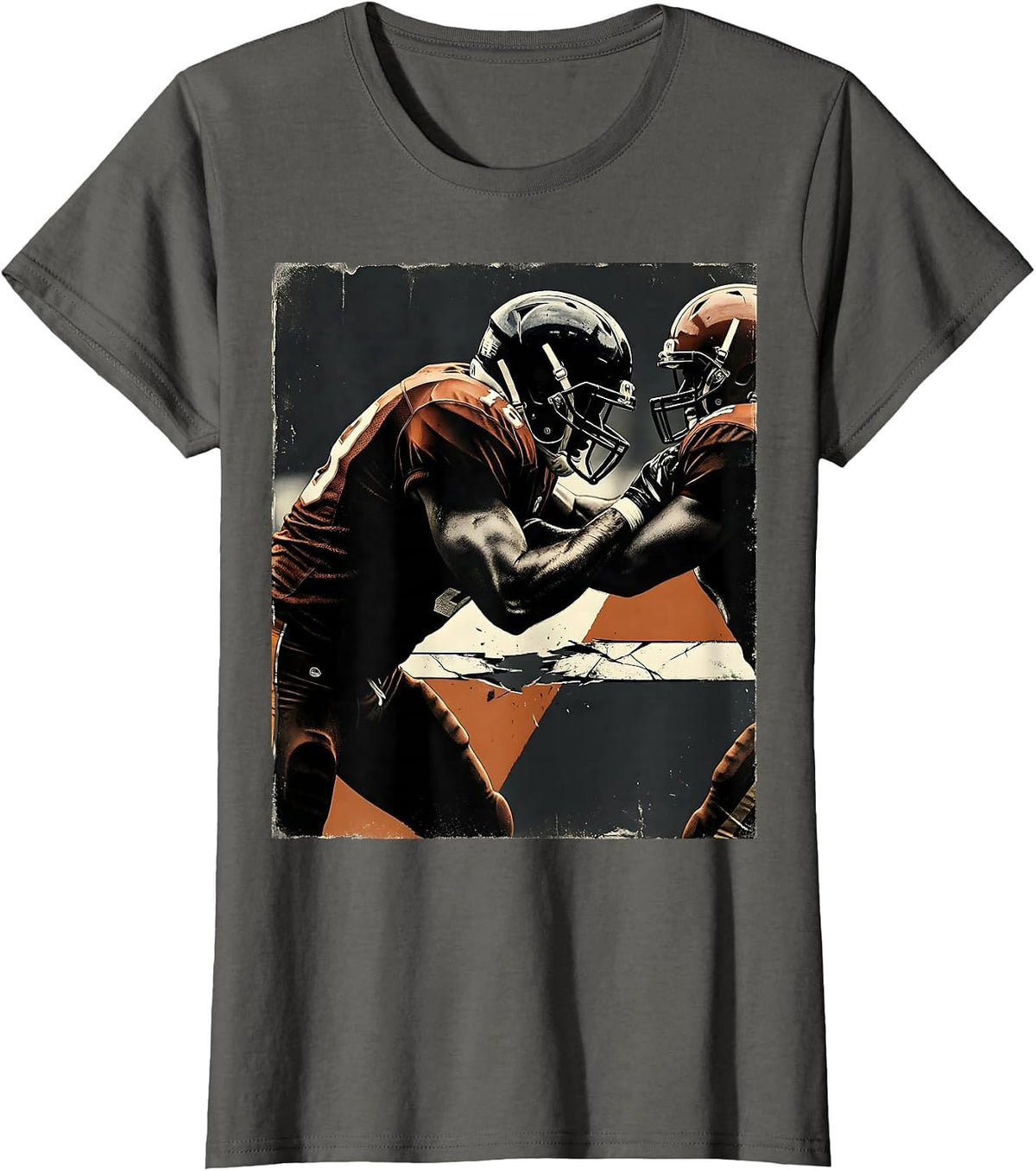 Women's Lineman Distressed Football Humor Player Gift T-Shirt - Asphalt Grey