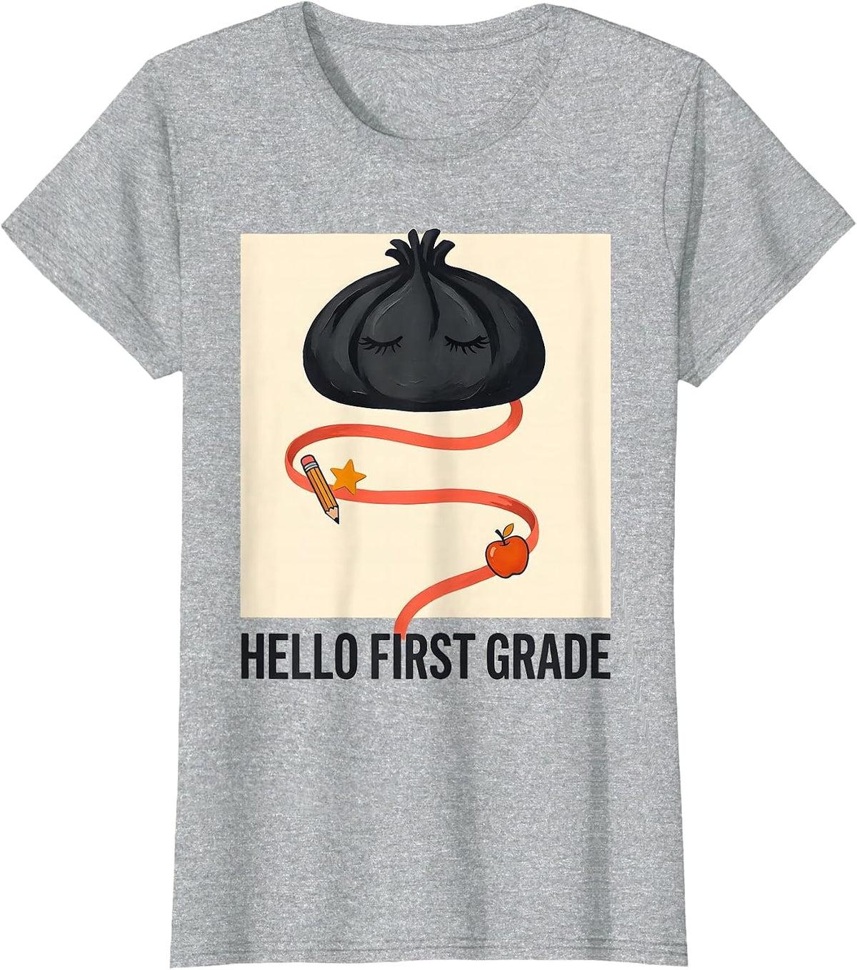 Hello First Grade Back To School Messy Bun Girl Humor T-Shirt - Heather Grey