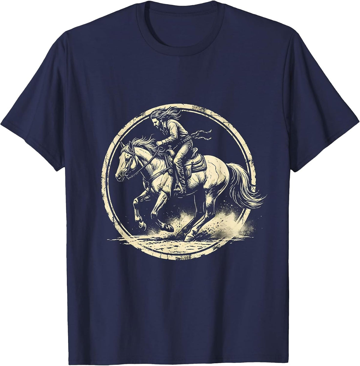 Men's Barrel Racer Leaning Into Turn Western Graphic T-Shirt - Navy Blue