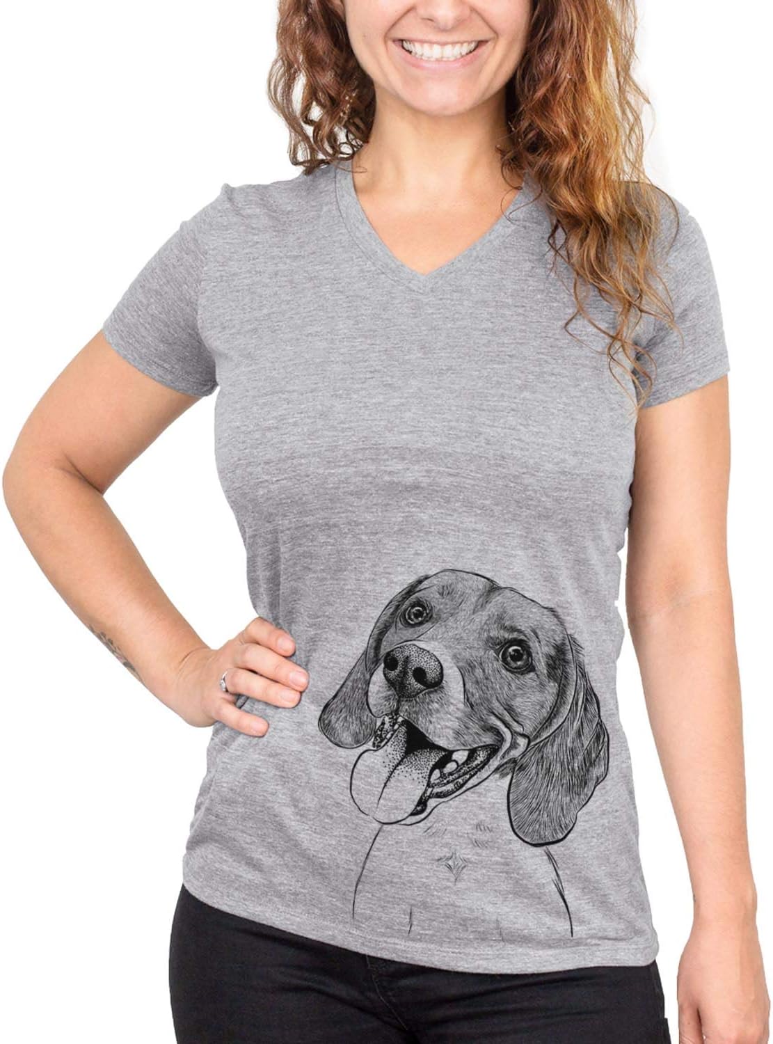 Bare Little Bandit the Beagle Dog Triblend T-Shirt - Grey V-neck