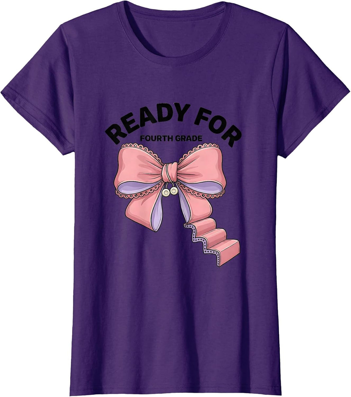Women's Ready For Fourth Grade Coquette Bow Back to School Fourth T-Shirt - Purple