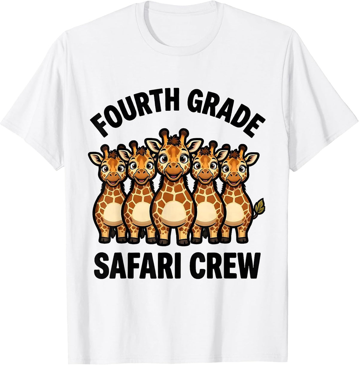 Men's Fourth Grade Safari Crew Cartoon Giraffe Cubs Teacher T-Shirt - White