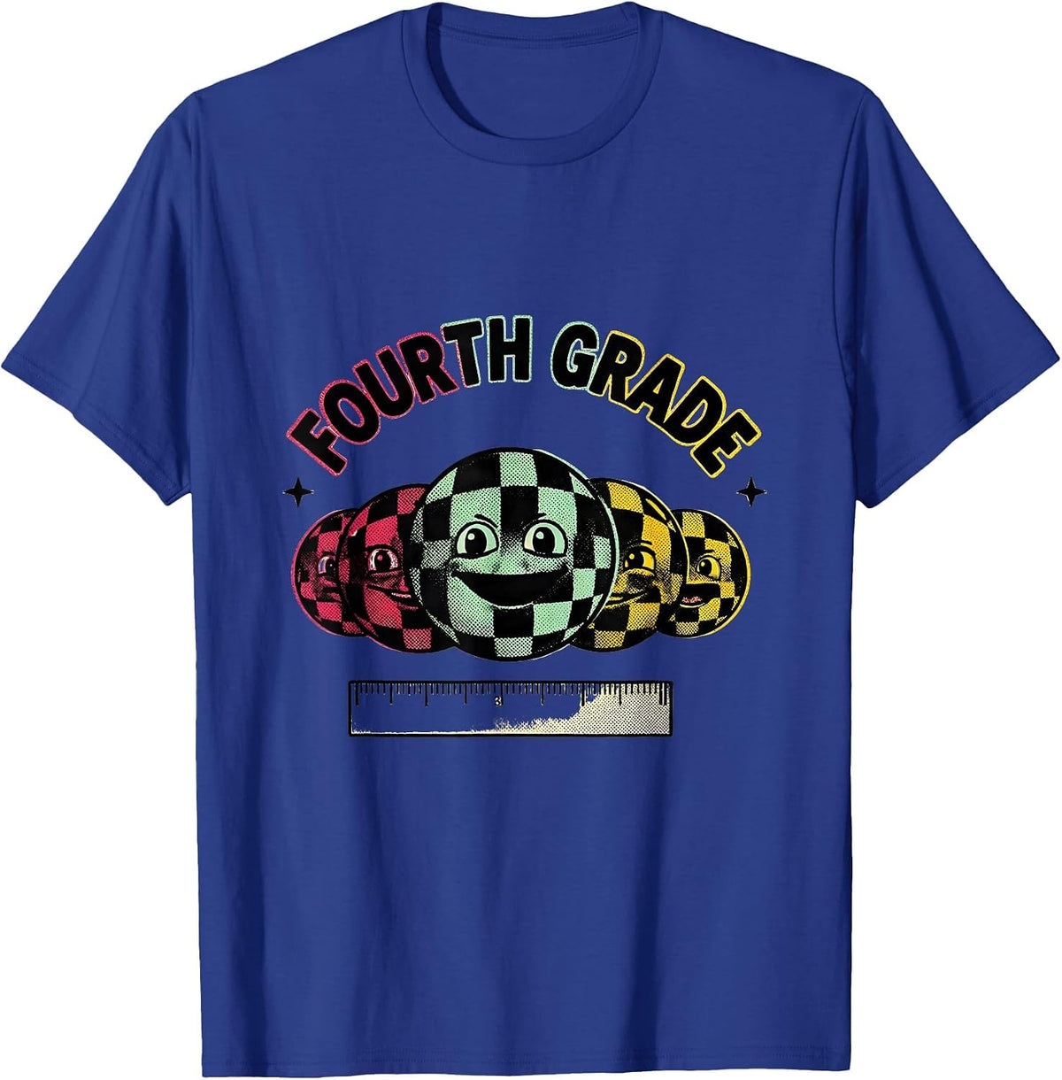 Fourth Grade Retro Checkered Girl Teacher Back To School T-Shirt - Royal Blue