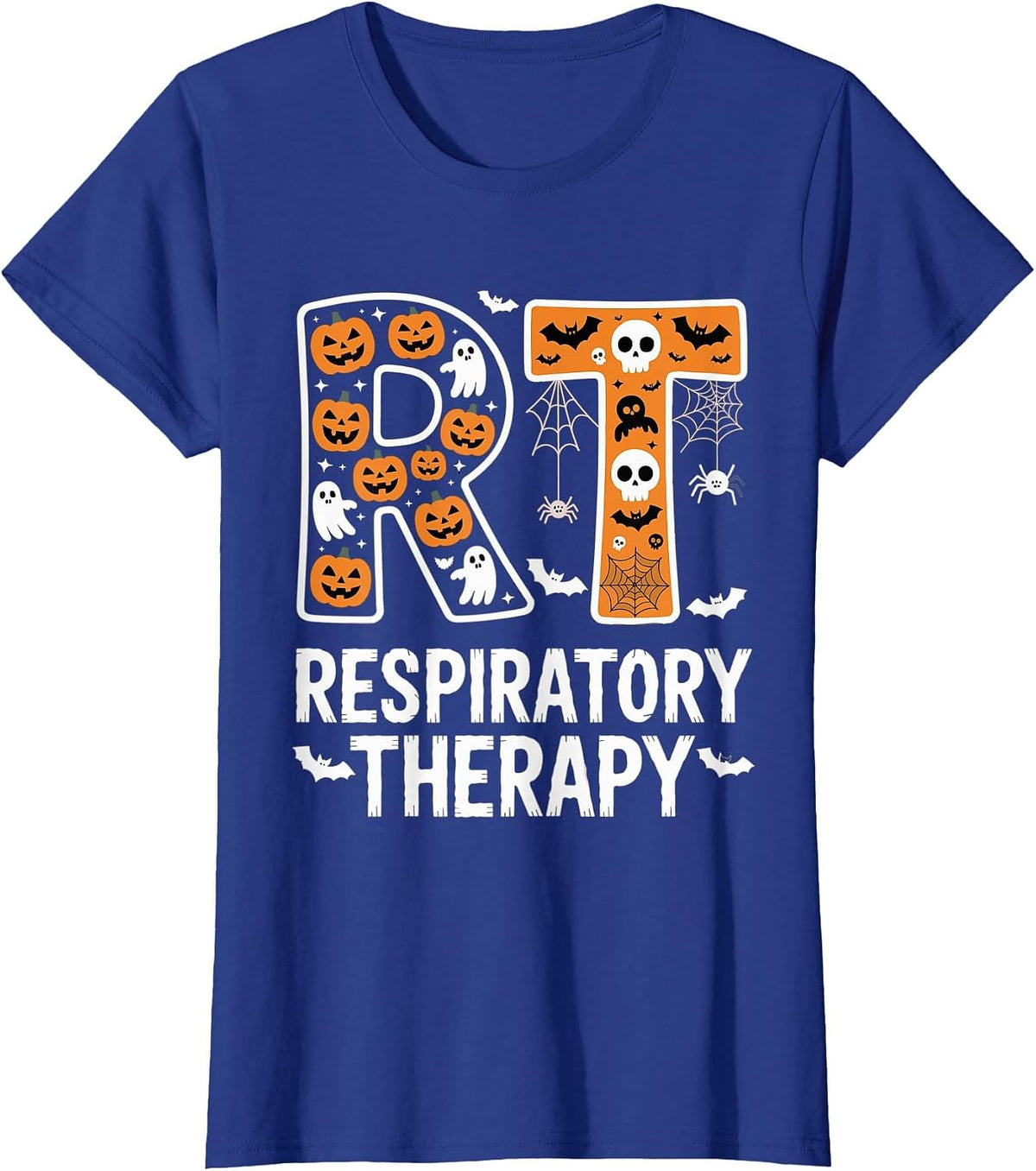 Respiratory Therapist Halloween Ghost Pumpkin RT Nurse T-Shirt - Royal Blue